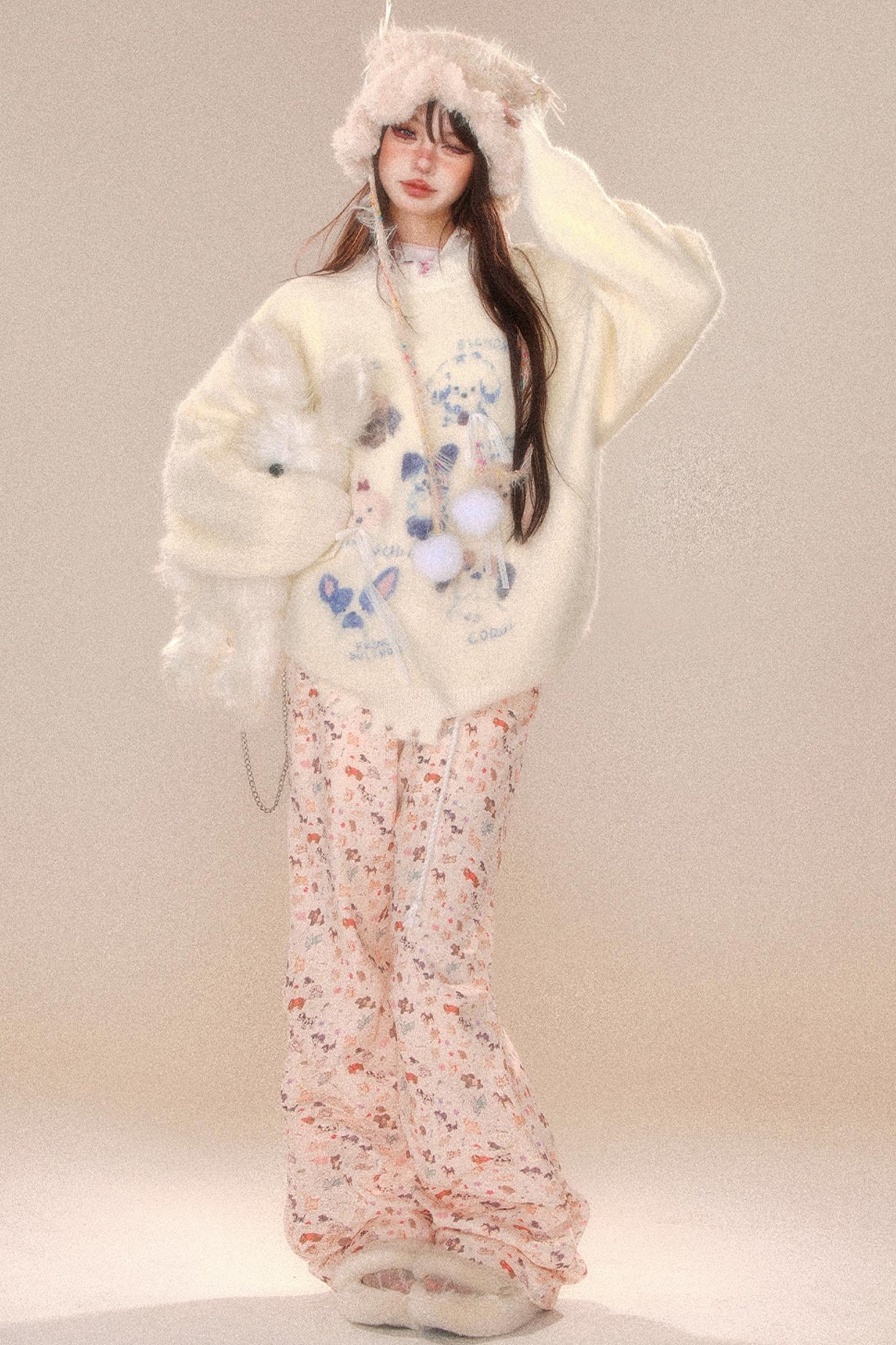 Soft Milky Fur Animal Design Knit