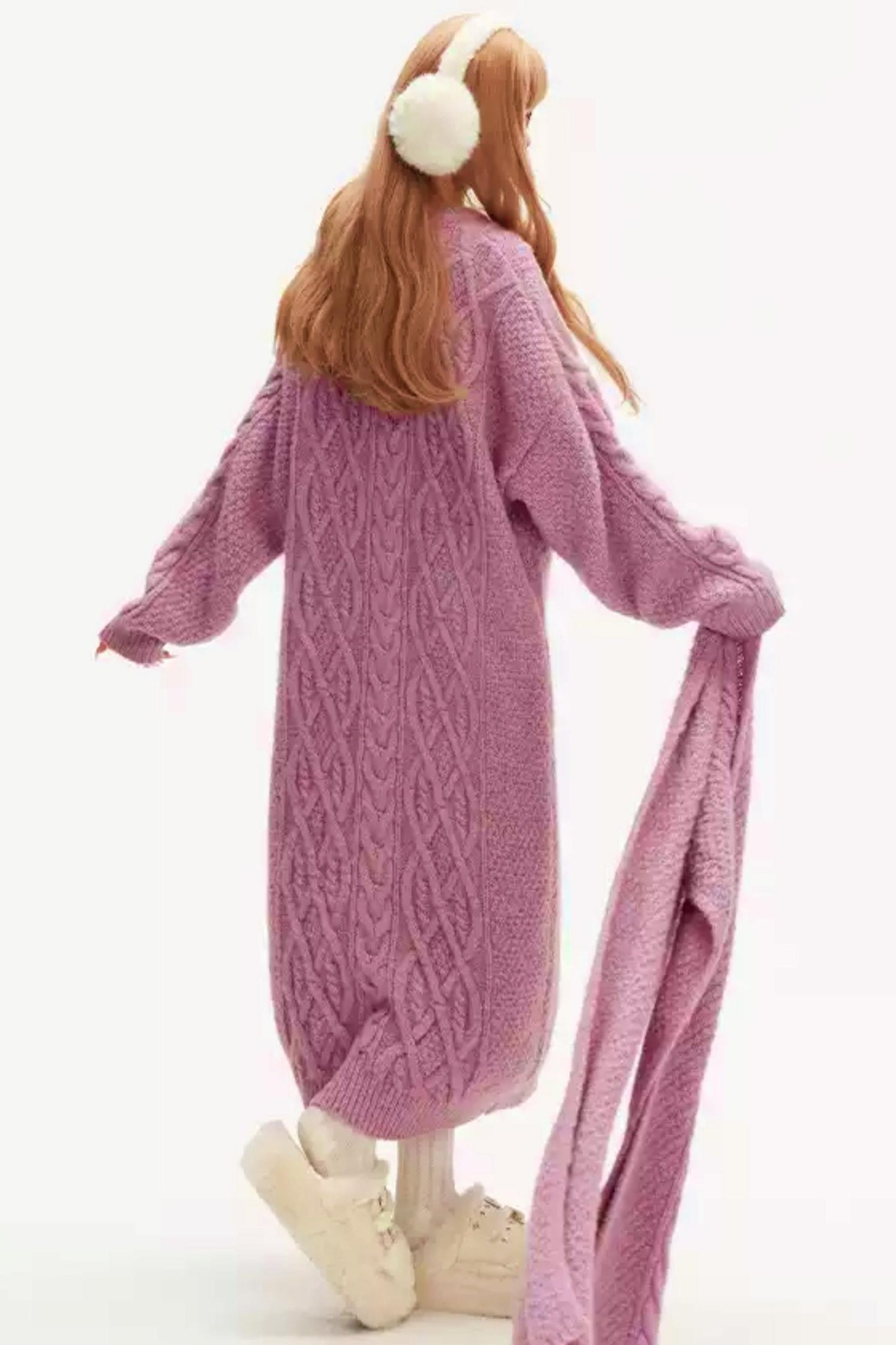 ケーブルニットドレス+スカーフ