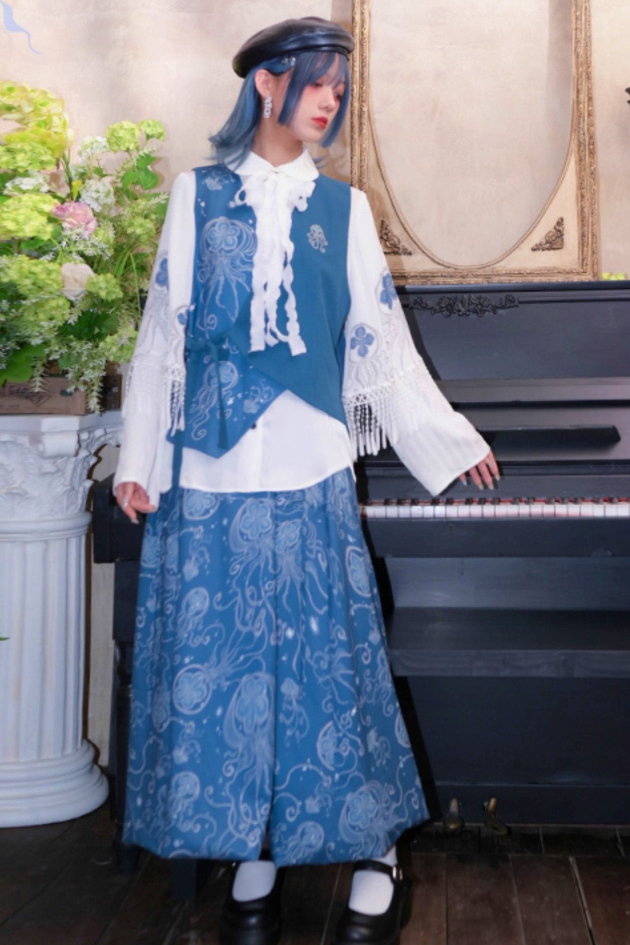 Autumn Blue Tears Long Skirt