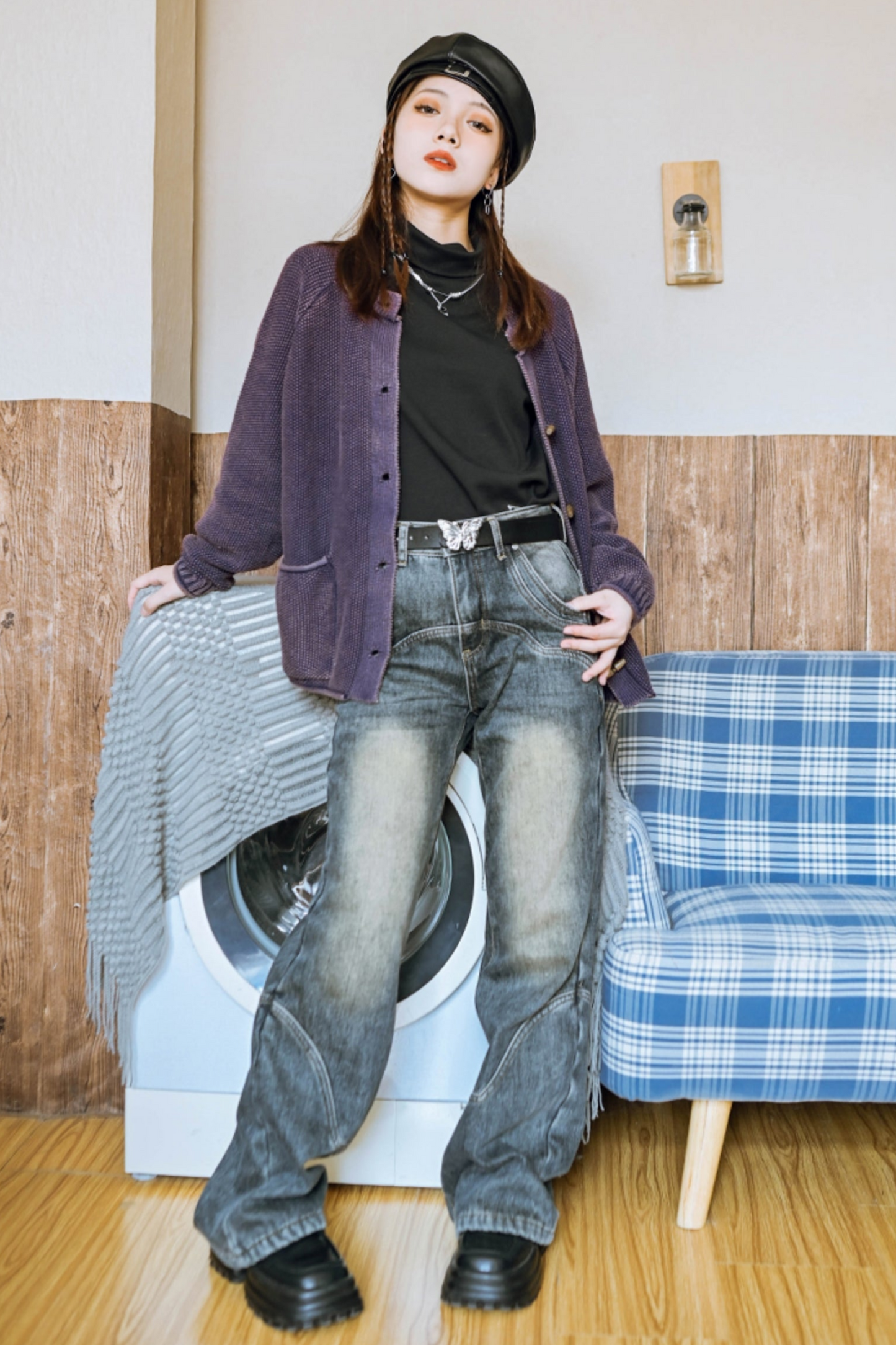 Vintage Waffle Knit Distressed Cardigan