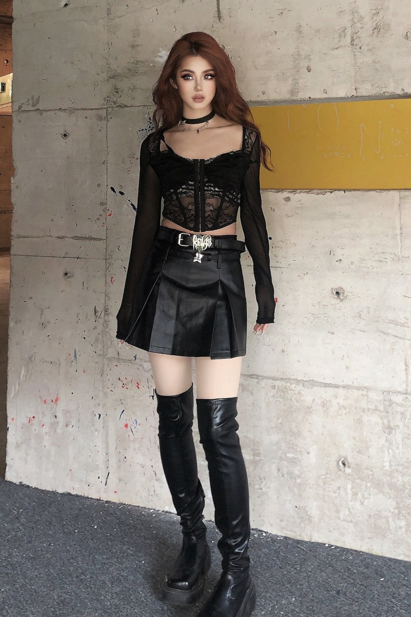 Sexy Lace Neck Chiffon Tops