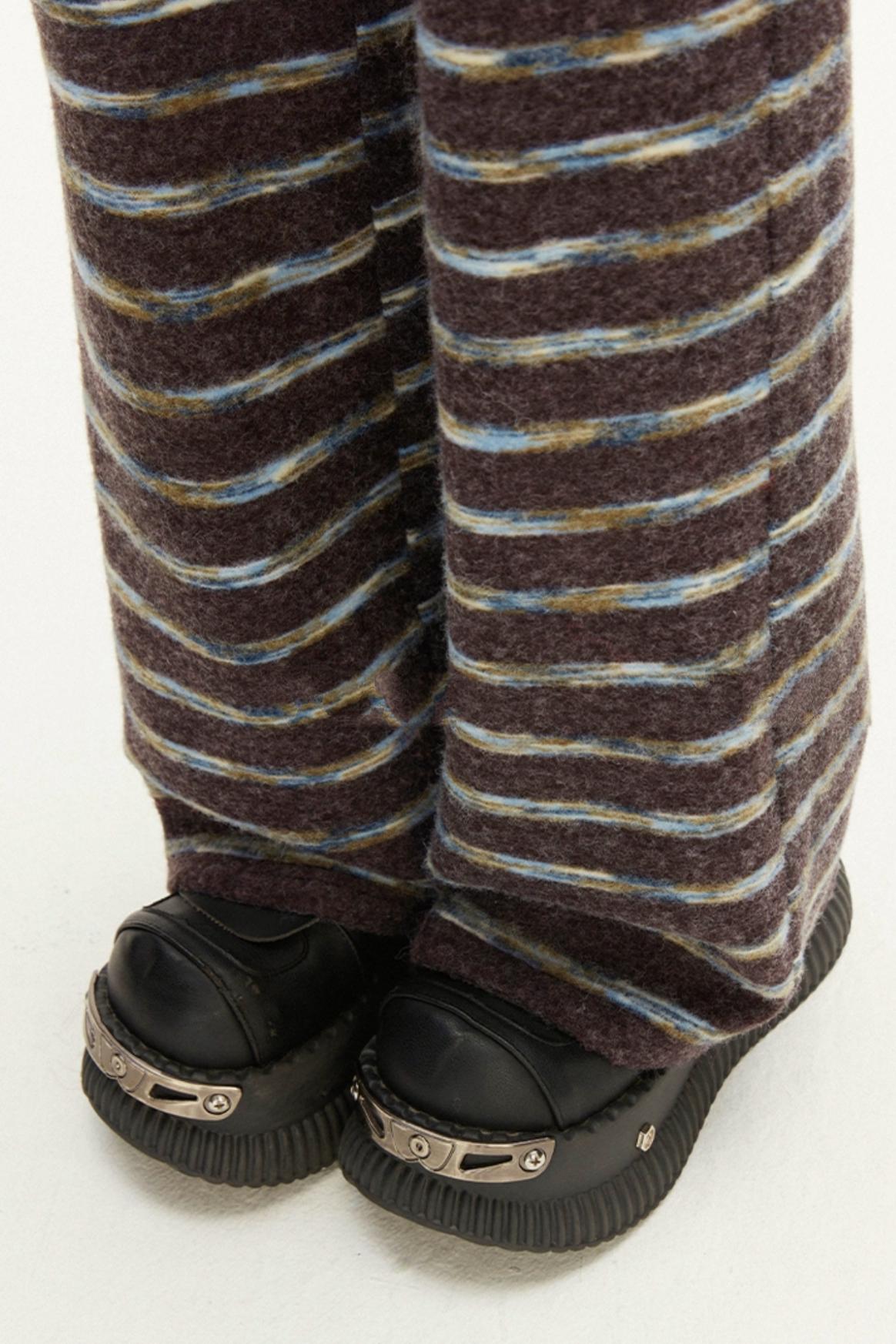 レイジースタイルストライプウールパンツ+グレーブルー セーター