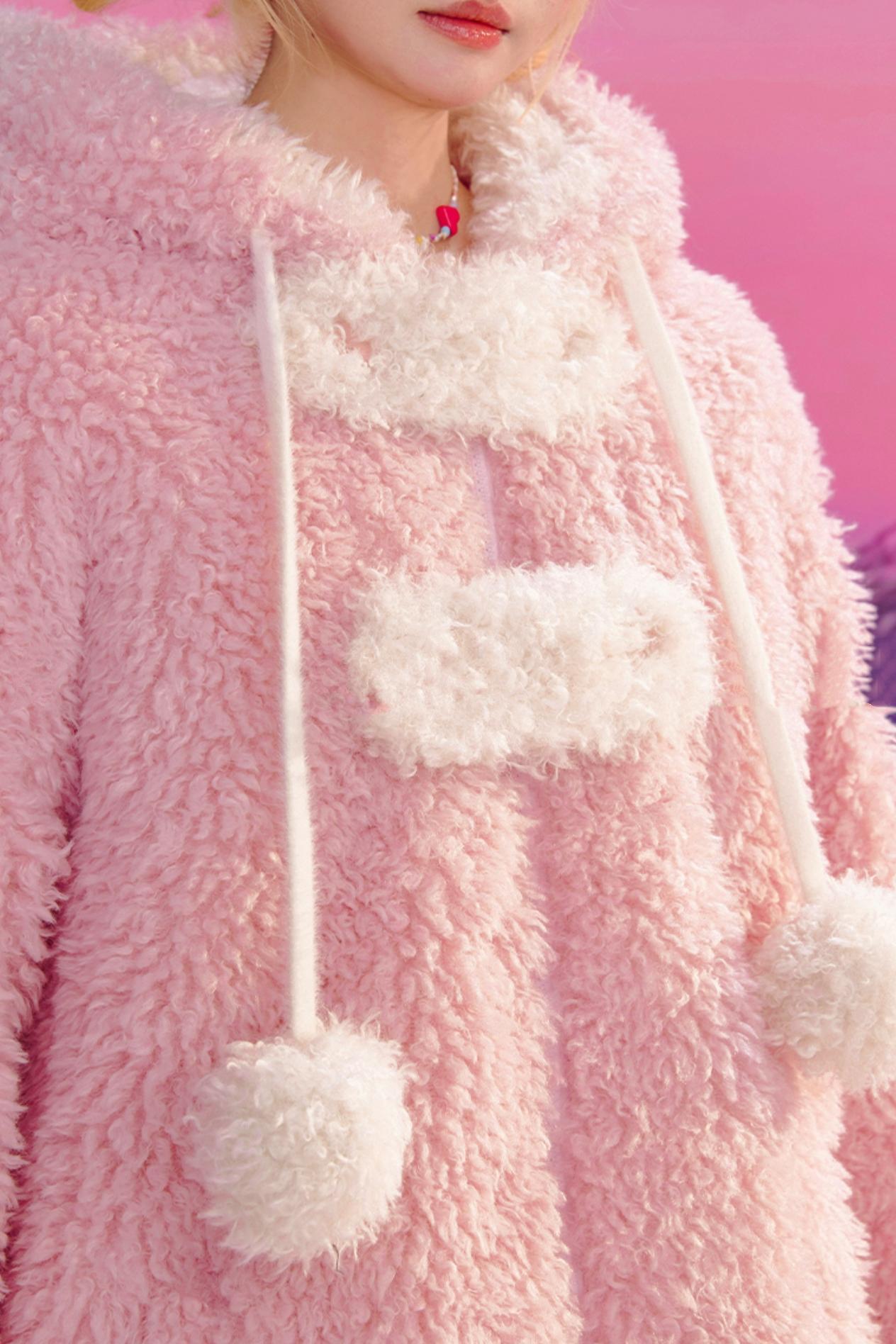 ピンクラムウールフーデッドジャケット