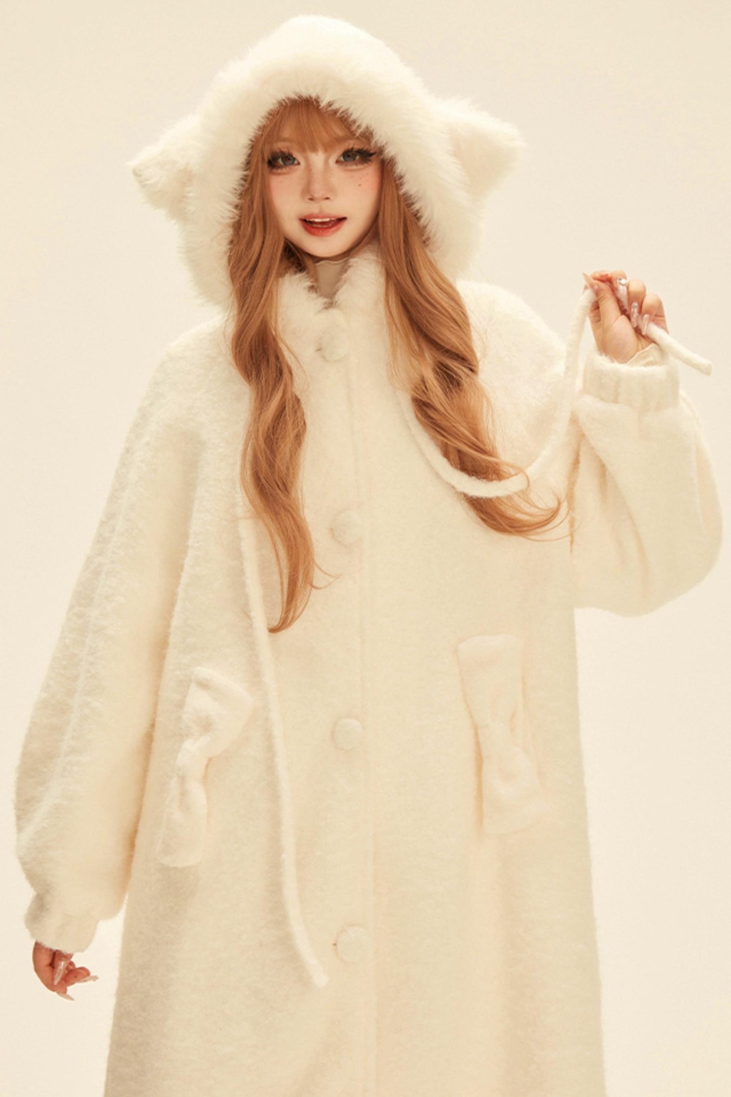 ホワイトベアツイードフーデッドコート