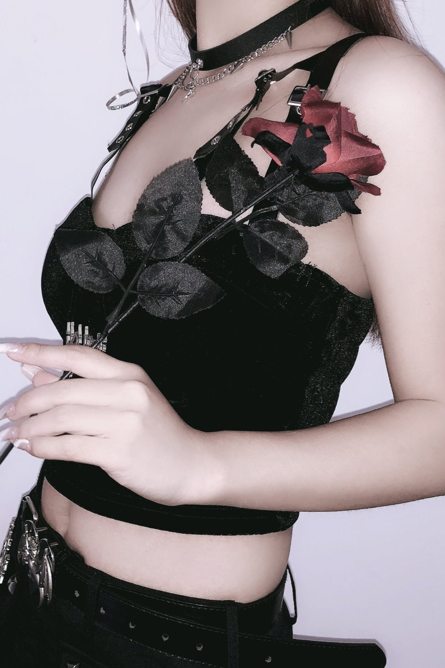 Suspender Velvet Patchwork Tops