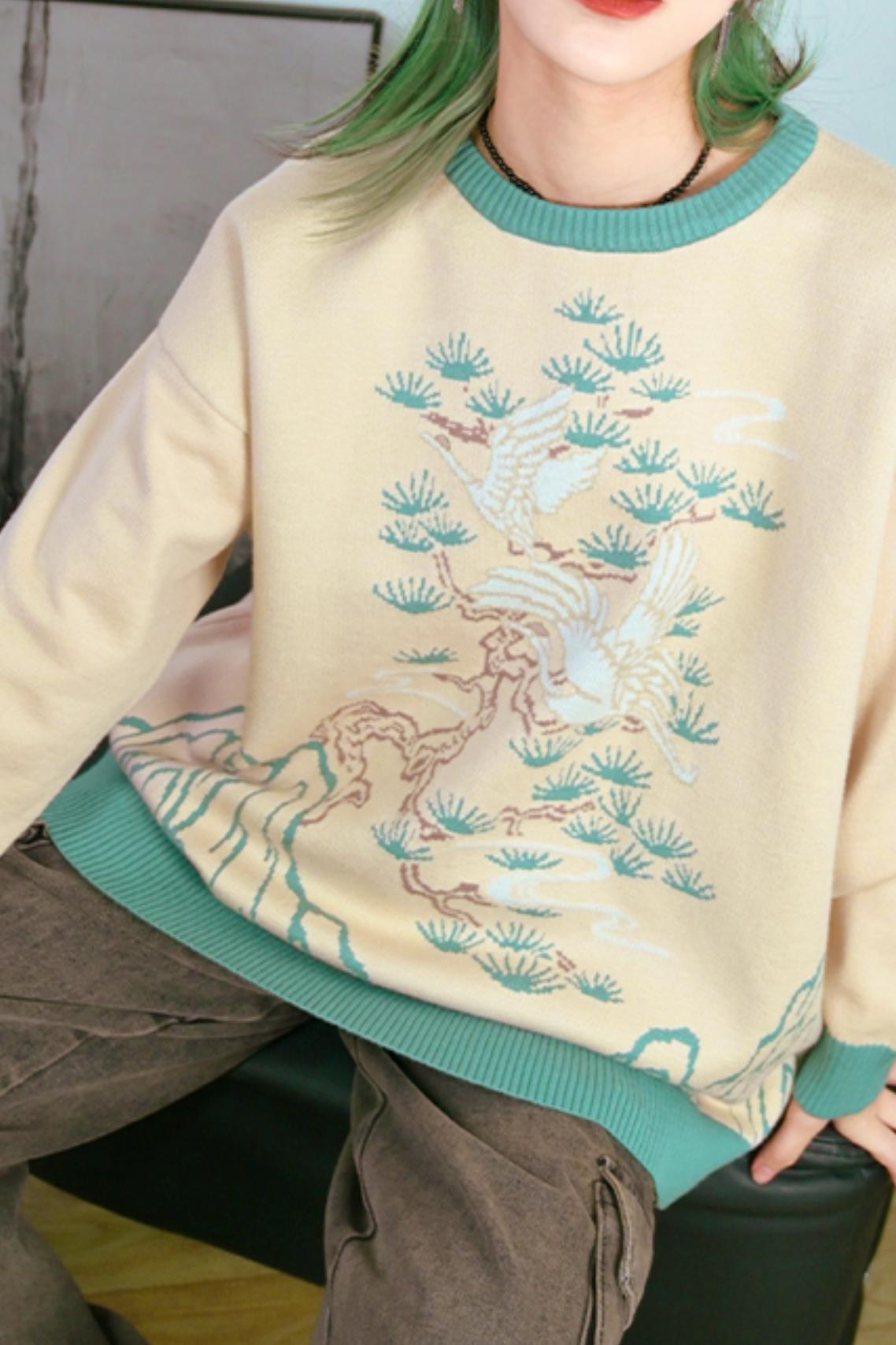 クルーネックジャガードニットトップ