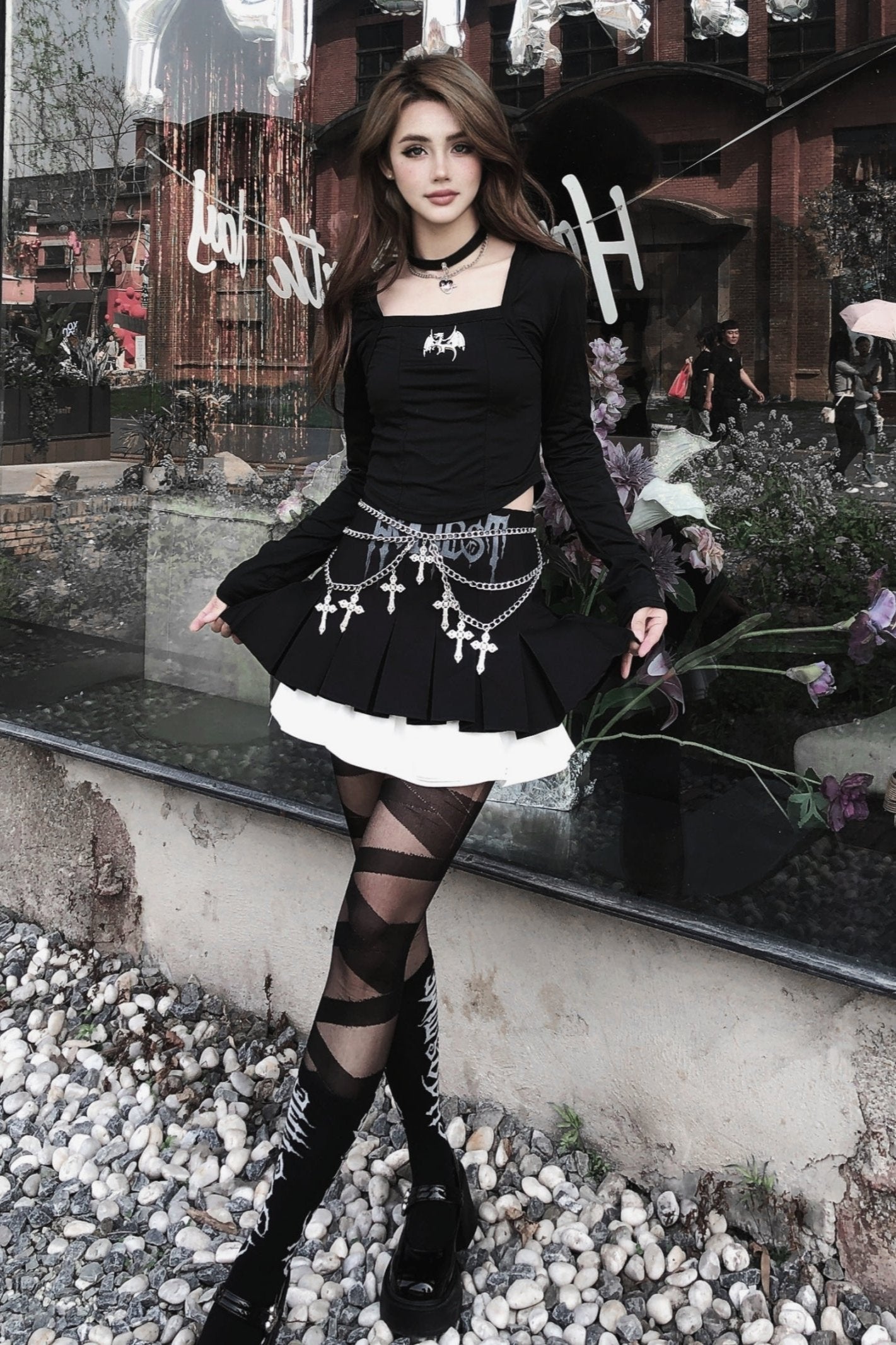 Dark High Waist Pleated Skirt