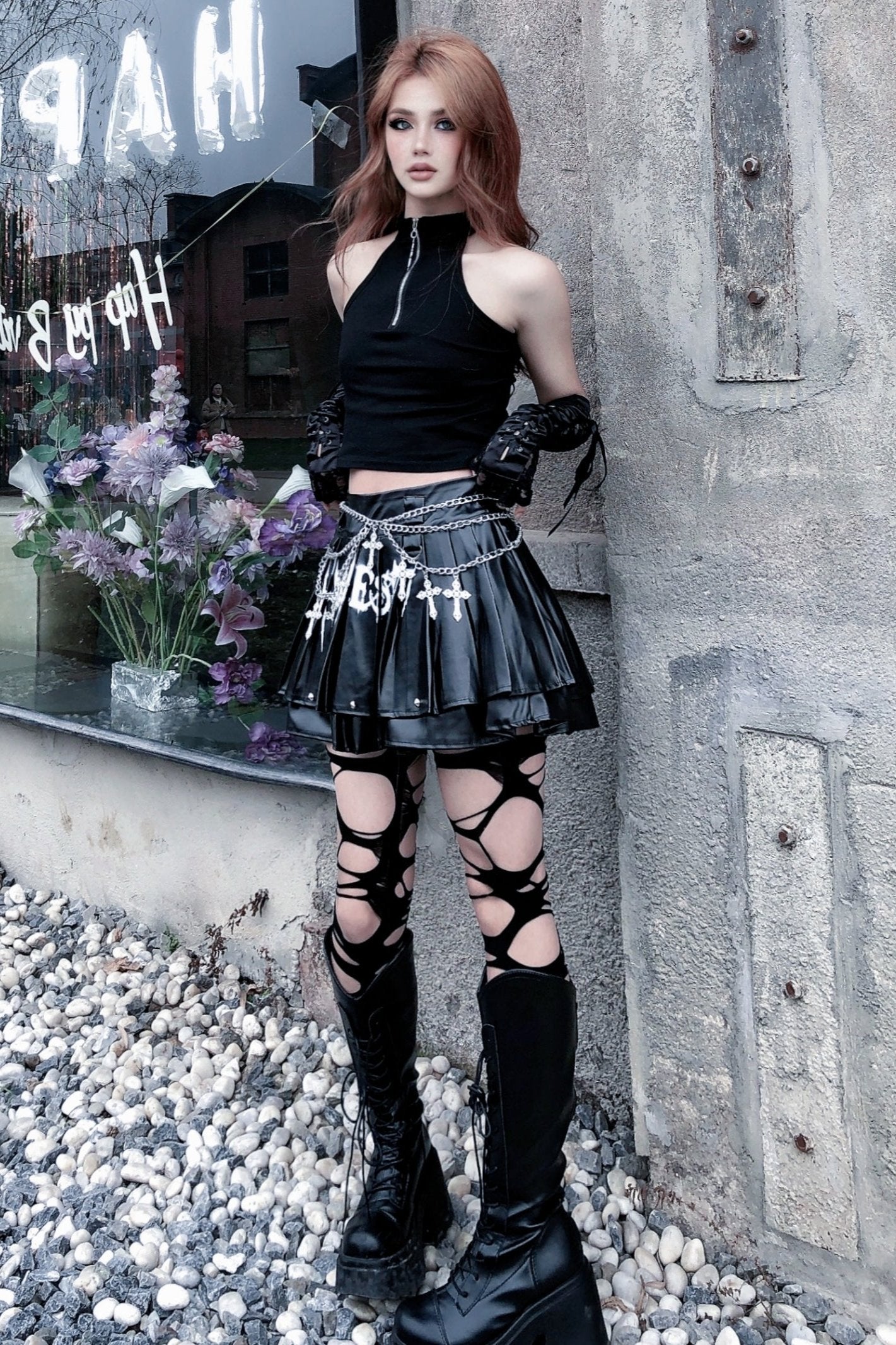 High Neck Cropped Rock Tank Top