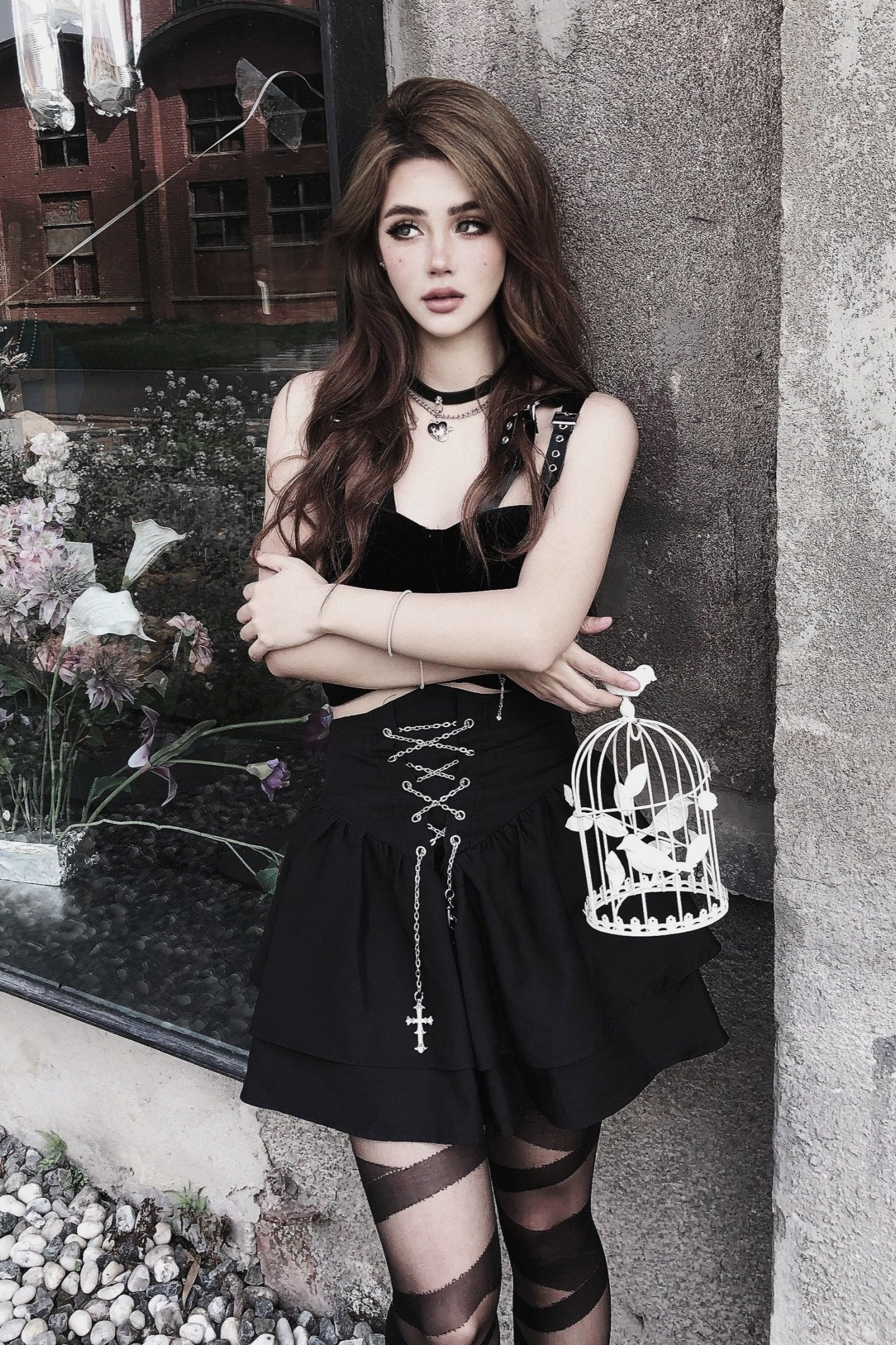 Harajuku Chain Cross Puffy Skirt