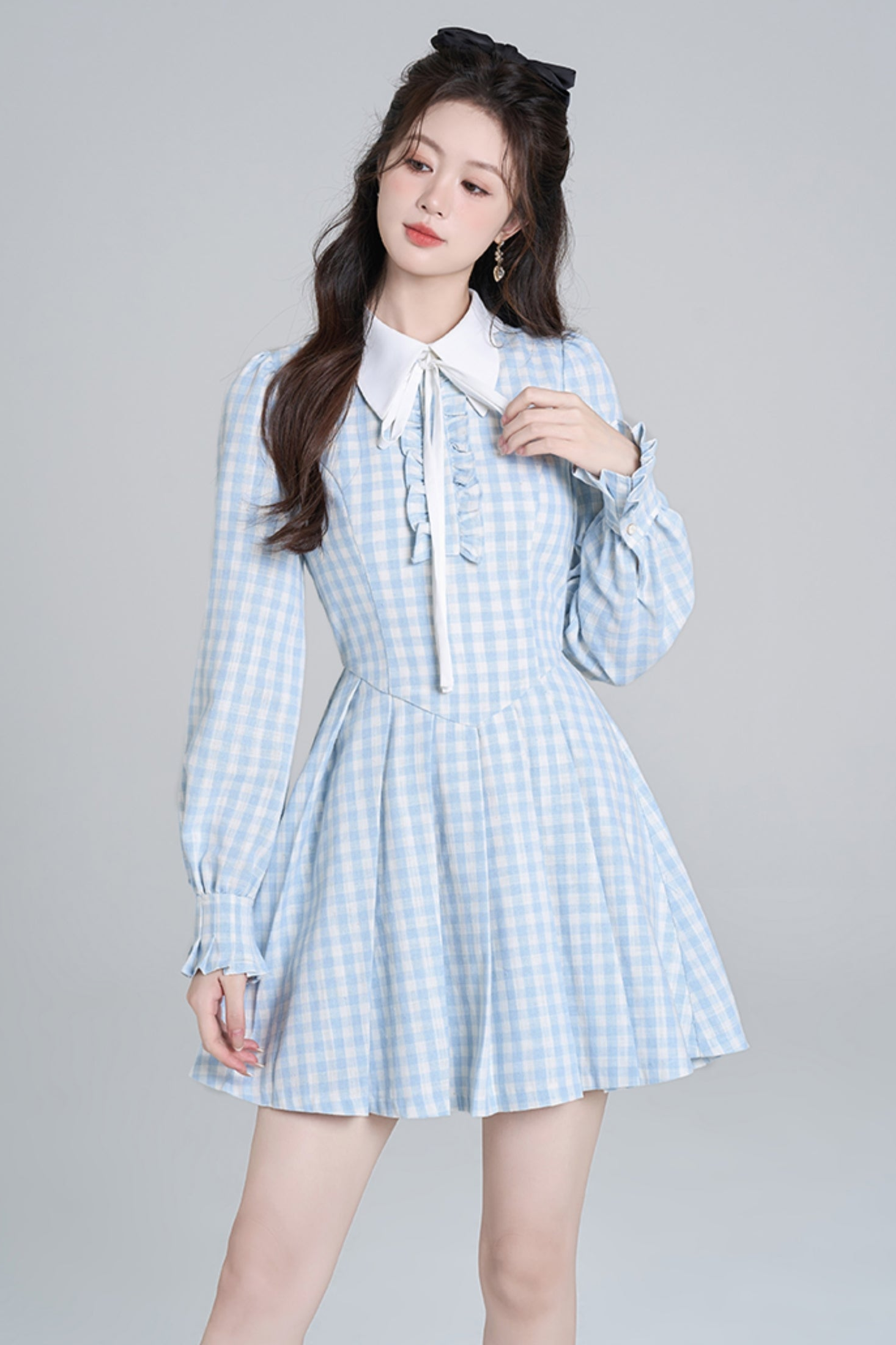 Preppy Blue Plaid Cinch Waist Dress Belchic Preppy Blue Plaid Cinch Waist Dress Belchic