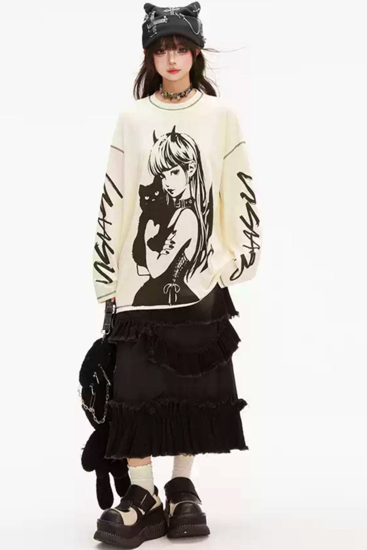 Dark Gurley Print Long Sleeve T -shirt