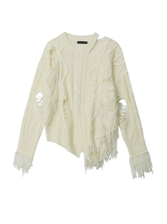 ウェイストランドスタイルオフショルダーストリートデザインニッチルーズニット