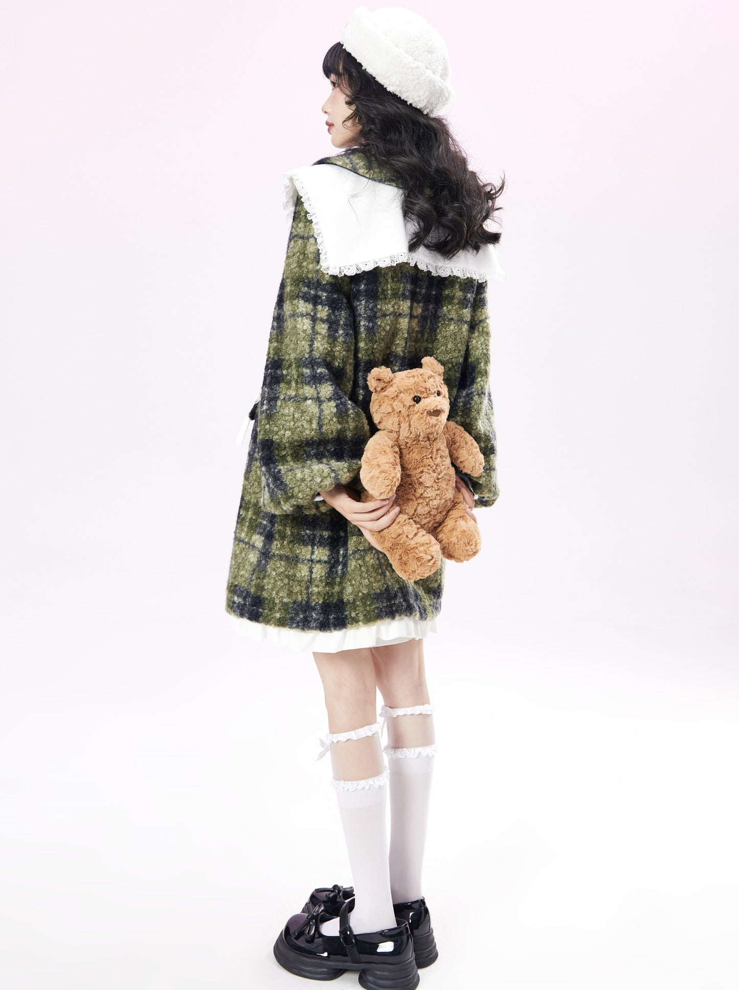 レトロチェックミドルウールコート