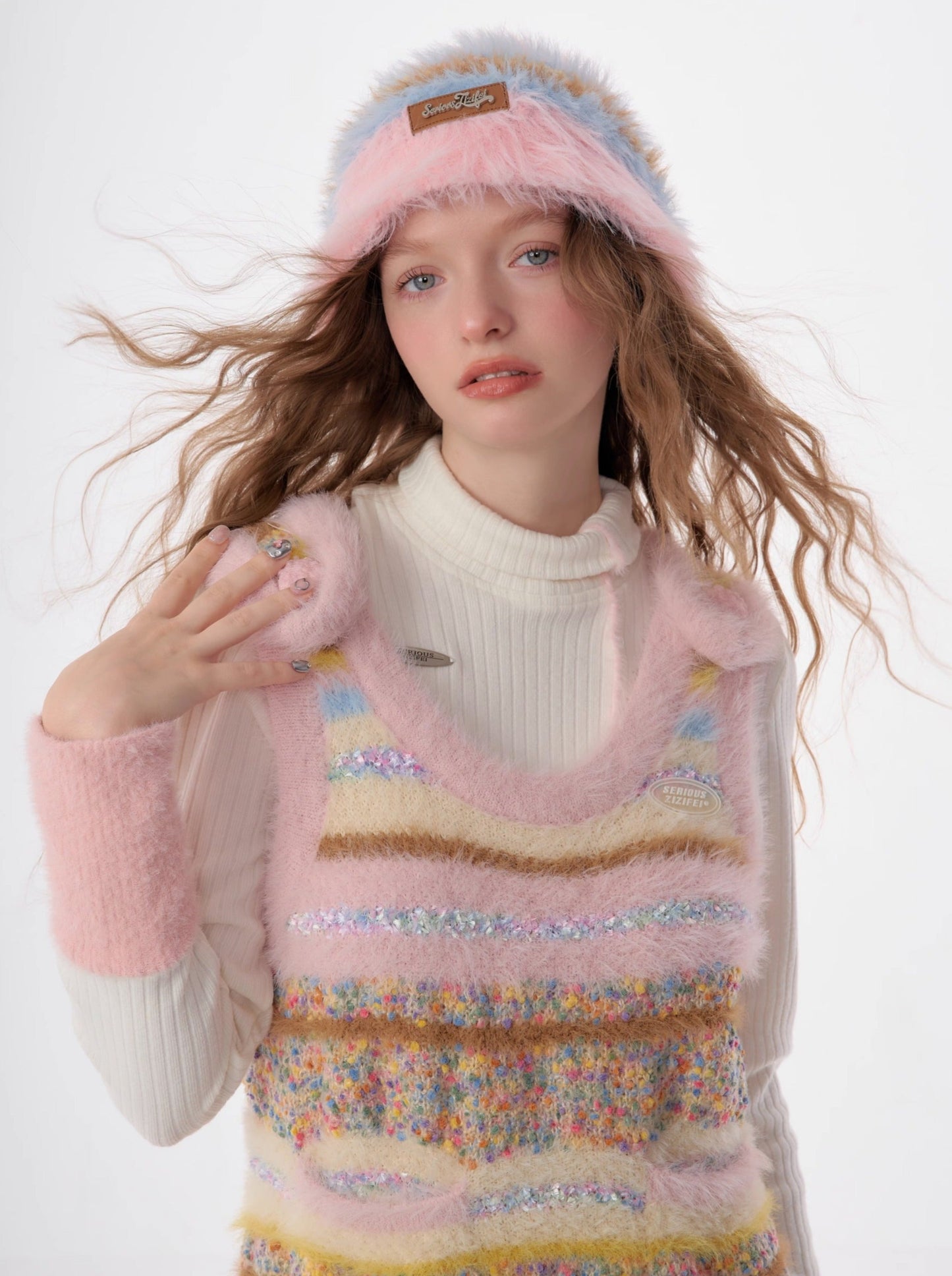 American Retro Color Grain Stripe Knit Vest Sleeveless Long Skirt