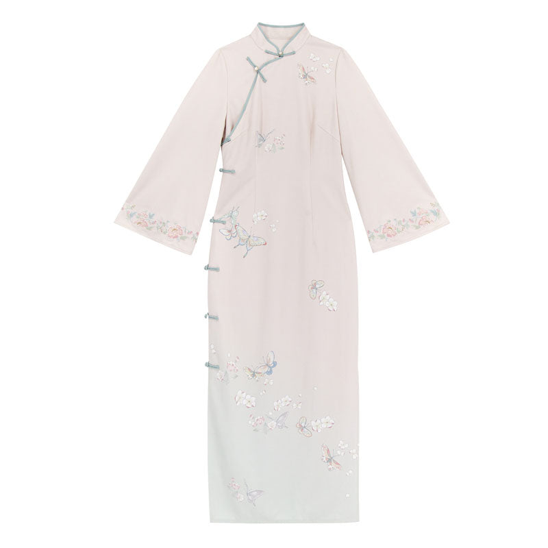 Gradient Print Suede Chinese Dress