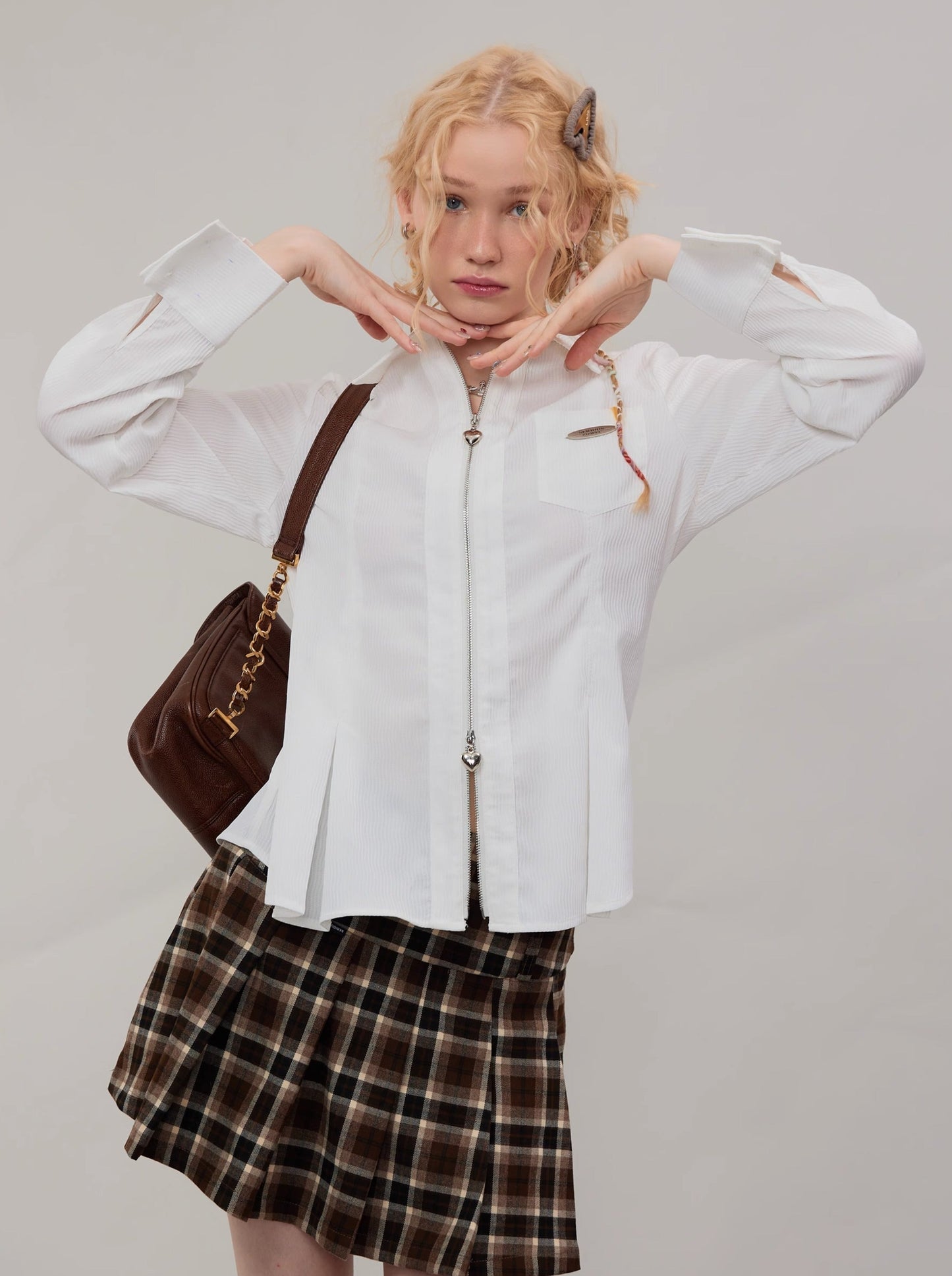 American Retro Polo Collar Zip-Up Tops