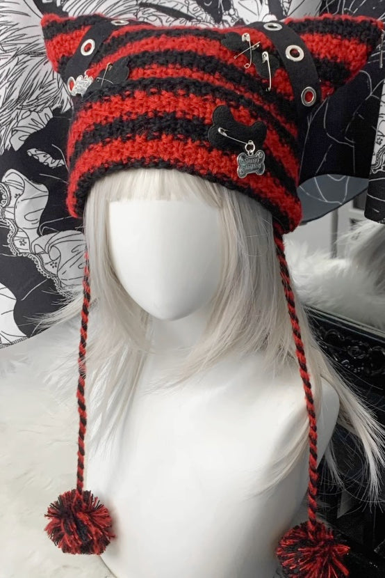 Cat ear border subculture knit hat