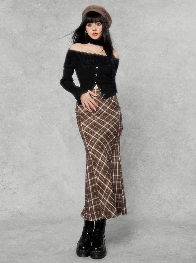 アーガイルタイトレトロロングスカート