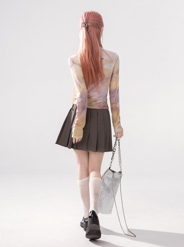 Milk Grape Smoothie Millennium Square Ribbon Sheer Tops