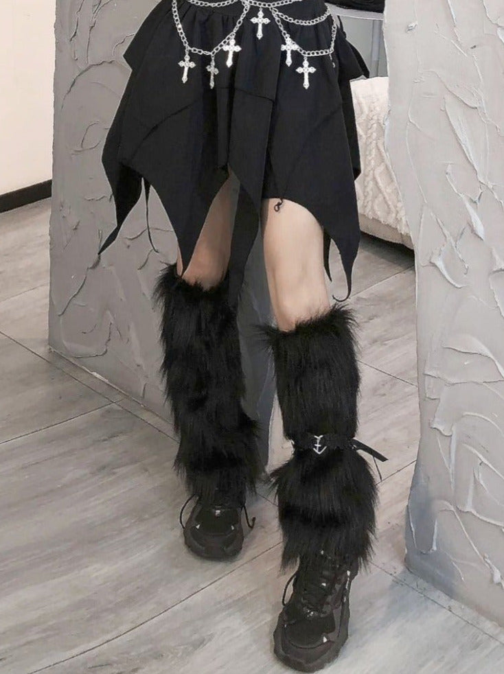 Pantalon punk rock en fourrure noire