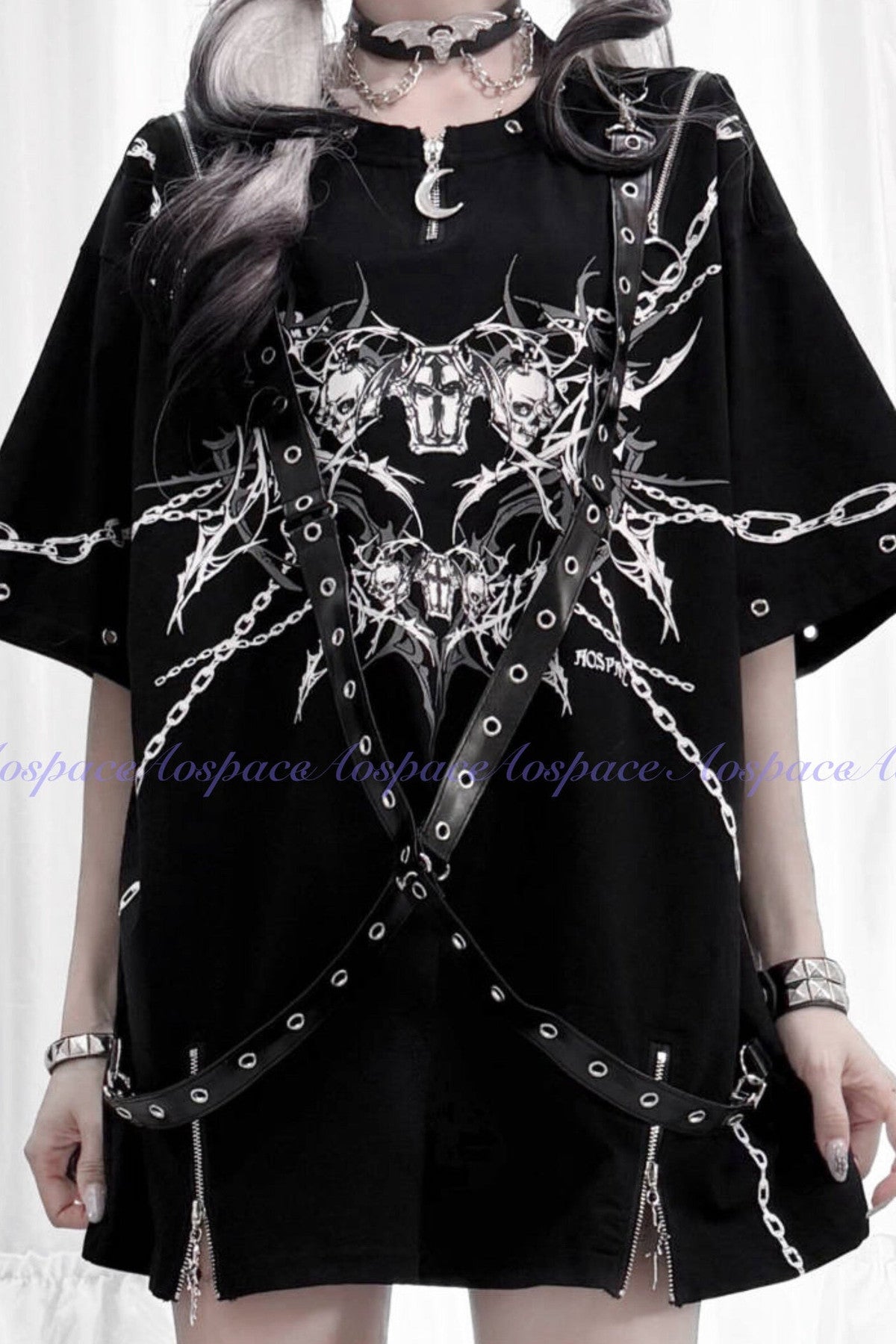 Skull And Coffin Off-Shoulder T-Shirt