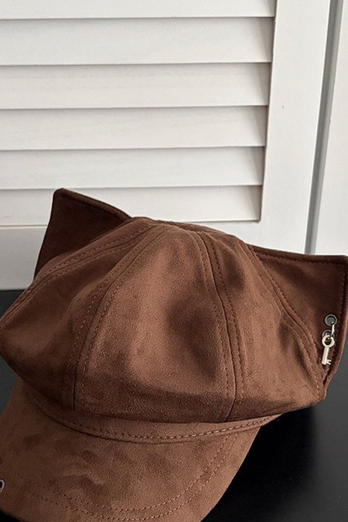Cat ear studded suede newsboy cap