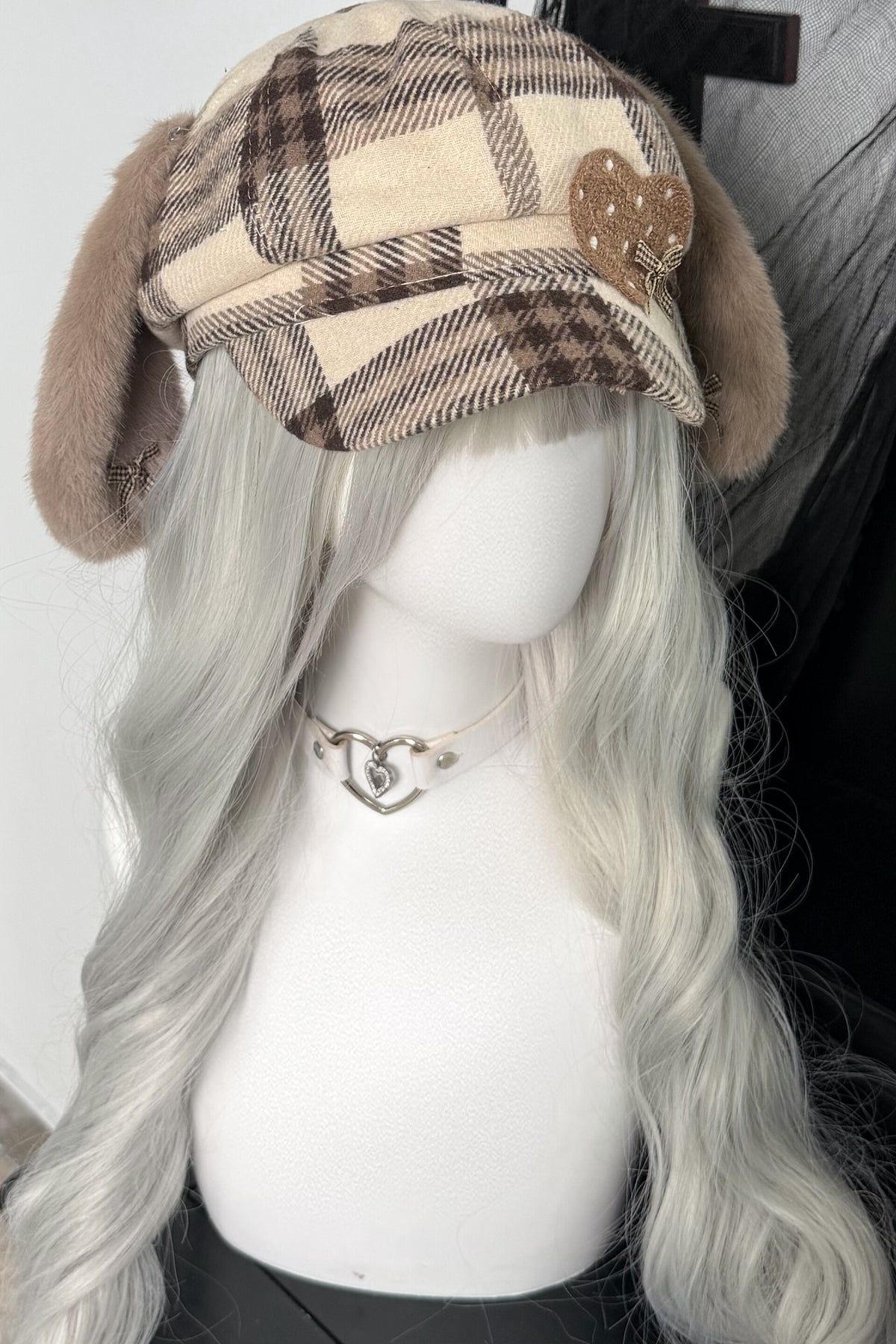 Large Head Plaid Dog Ear Octagonal Beret