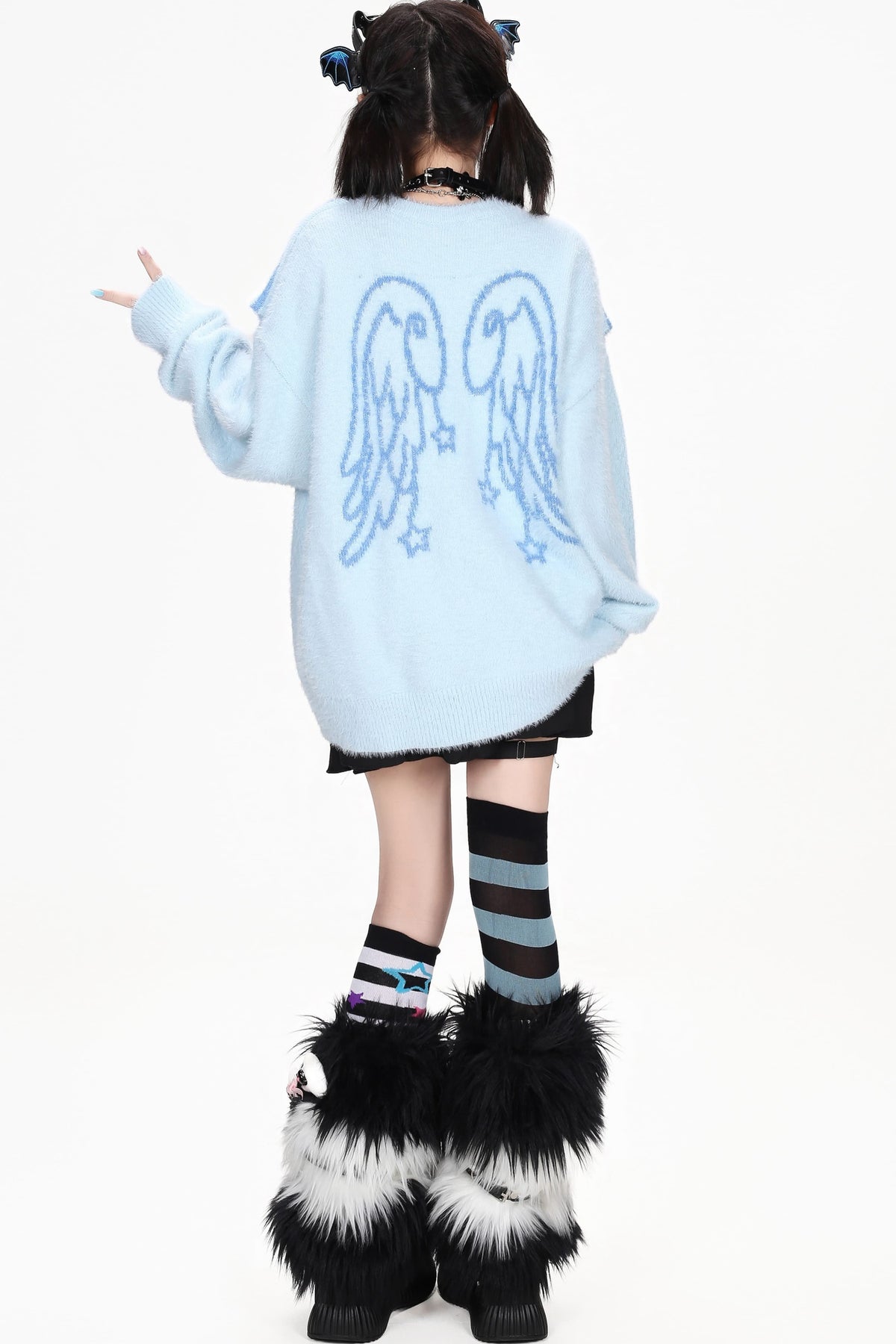 Striped Angel Wing Pullover Sweater
