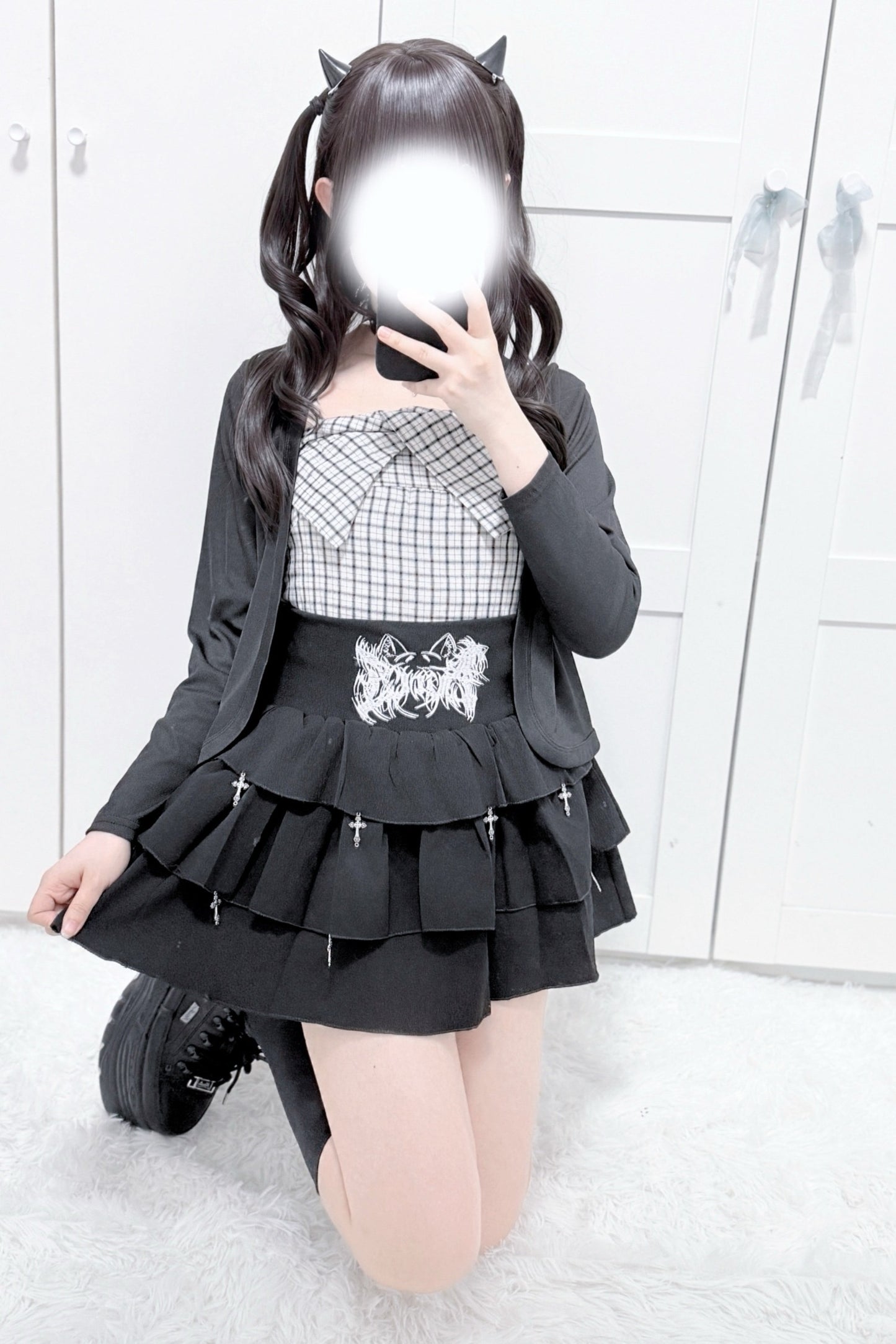 Karierte Camisole-Jacke und Kreuzrock-Set