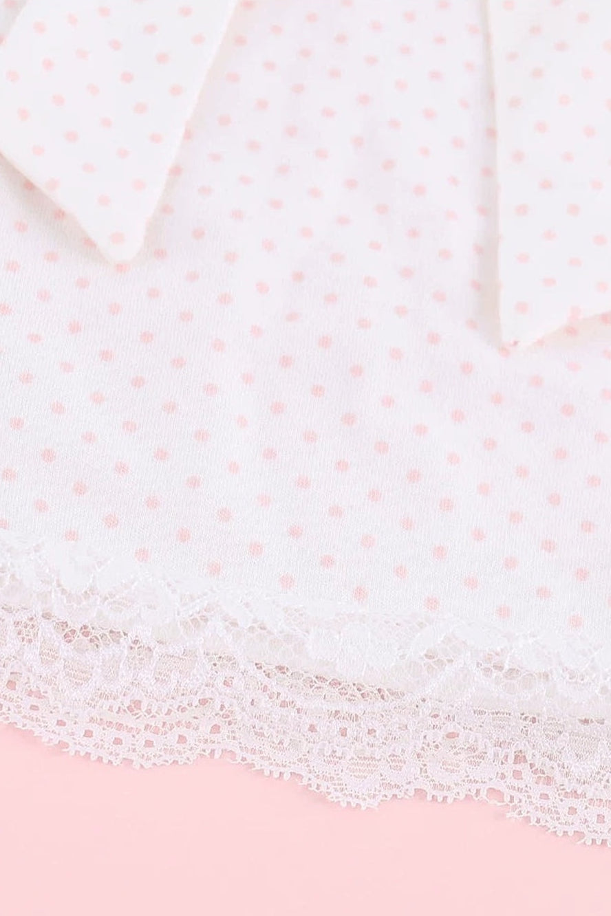 Pink Cardigan White Polka Dot Camisole and Pants 3-Piece Set-Up