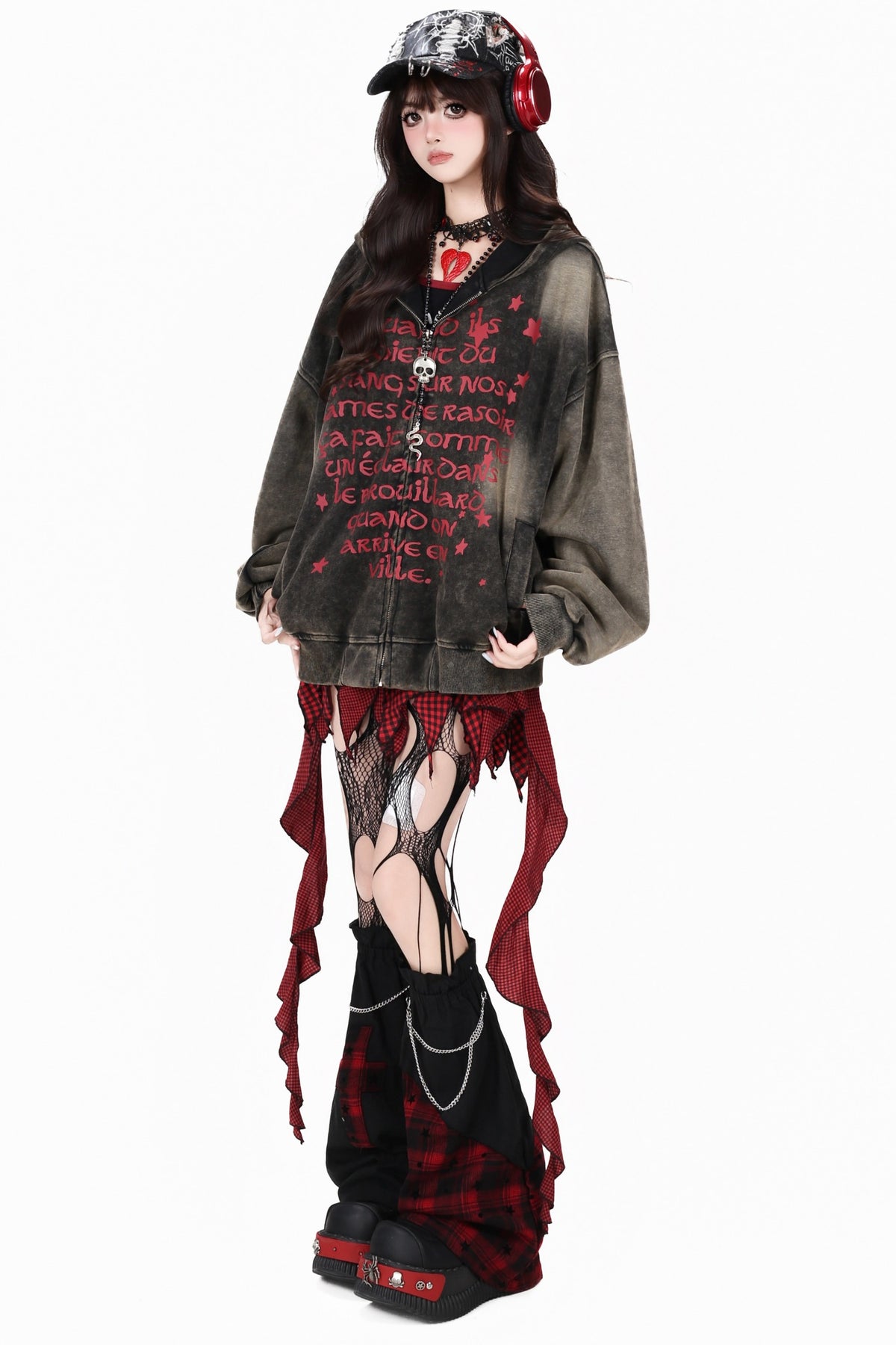 Red Letter Graffiti Oversized Hooded Jacket