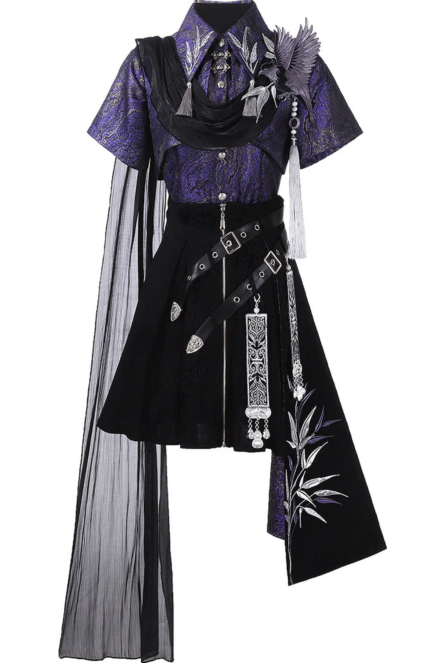 Crow Hanfu Style Top and Skirt Set