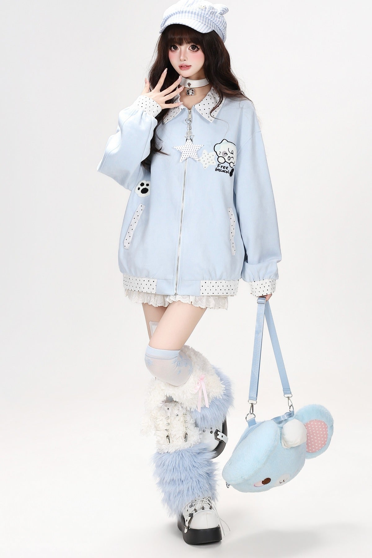 Polka Dot Dog Embroidery Jacket