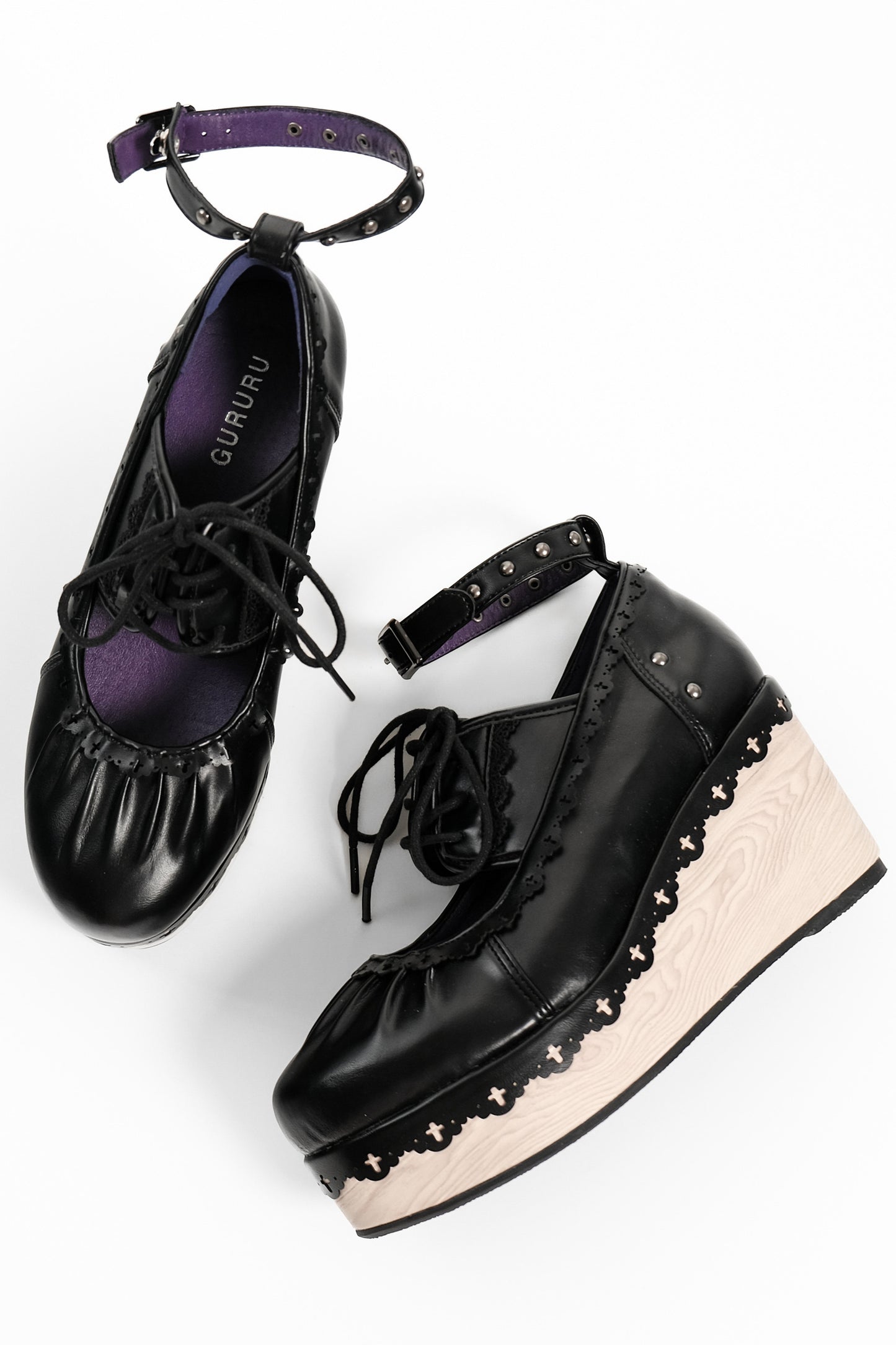 Gothic Lace Wood Grain Platform Wedge Shoes