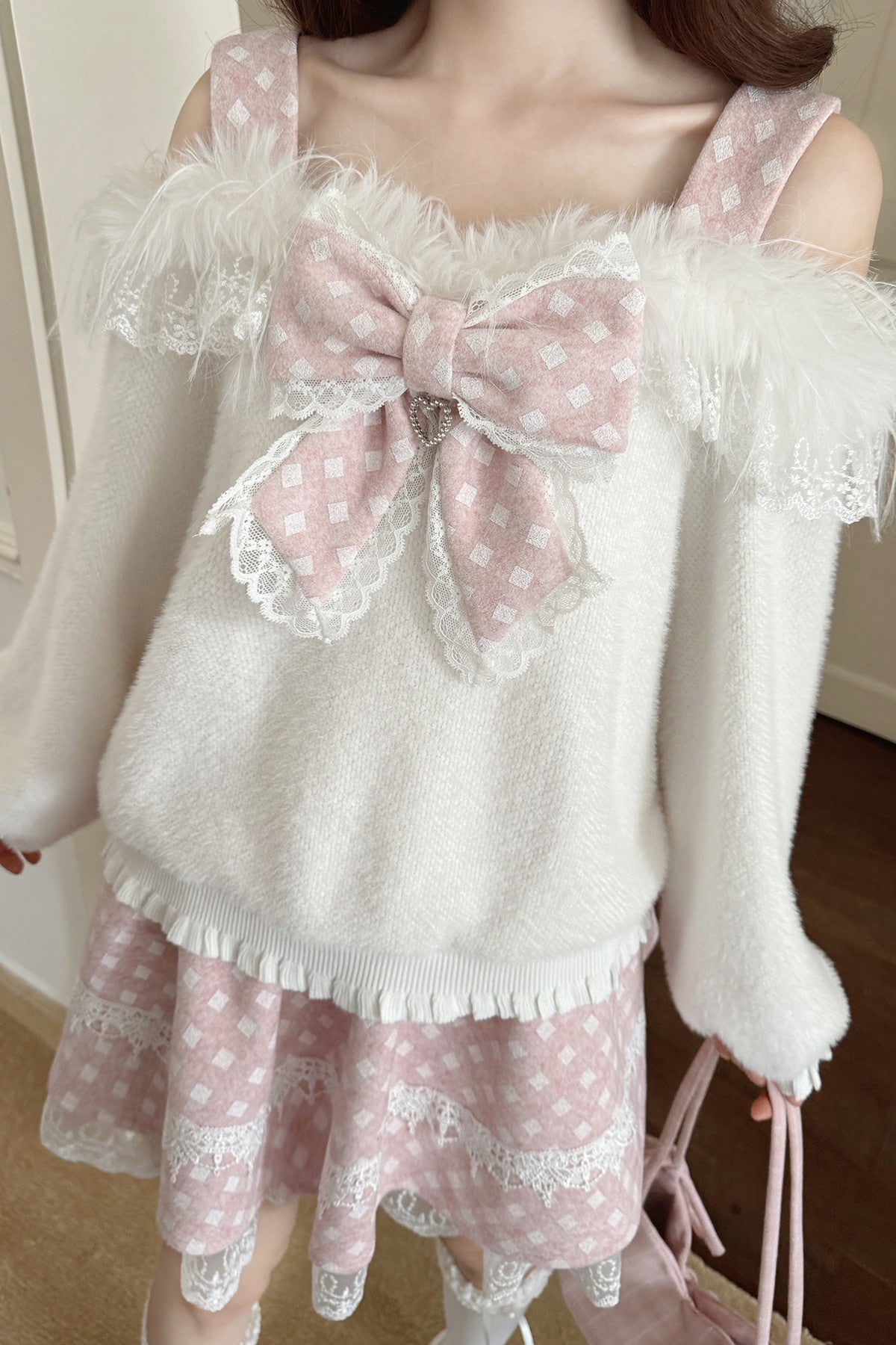 White Rabbit One-Shoulder Sweater Skirt Set