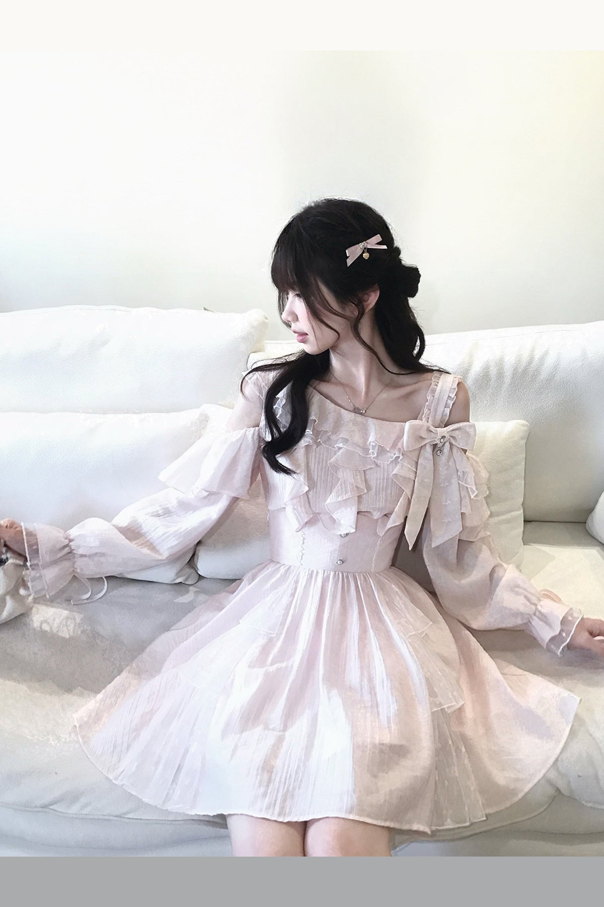 Off-Shoulder Long Sleeve Top and High-Waisted Skirt Set