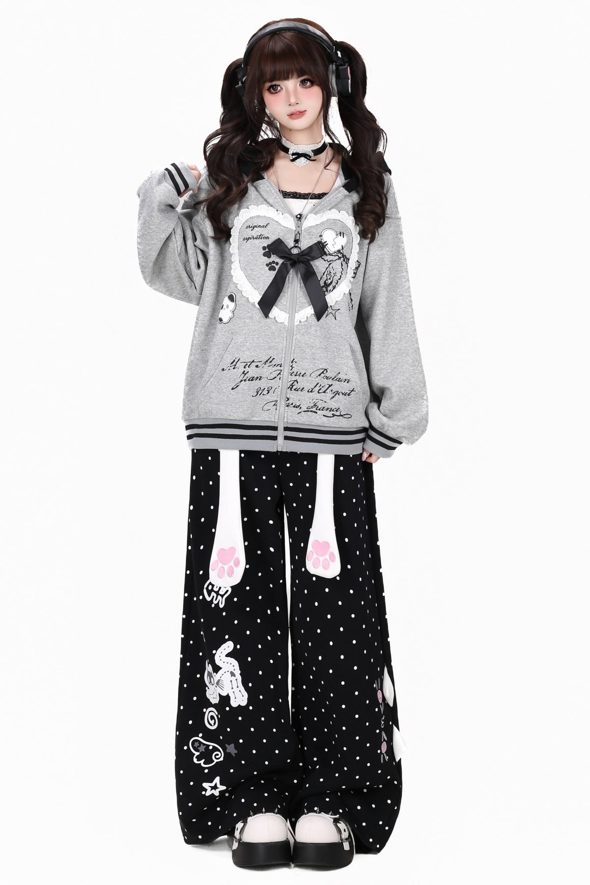 Cat Polka Dot Straight Pants