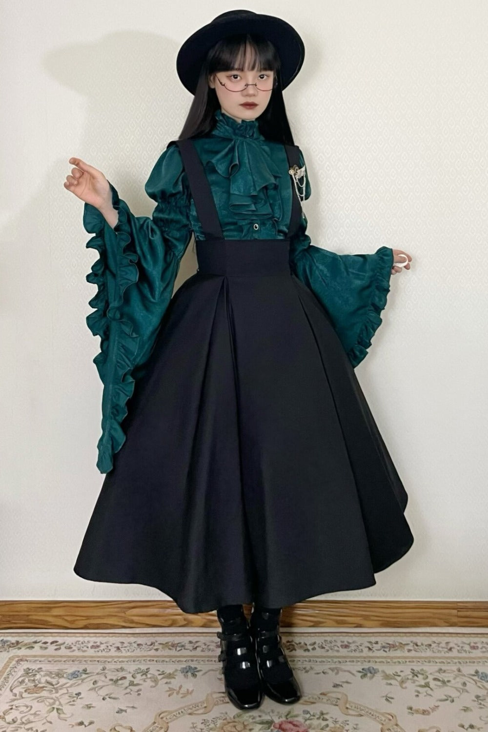 Black Iris Ruffle Suspender Half Skirt