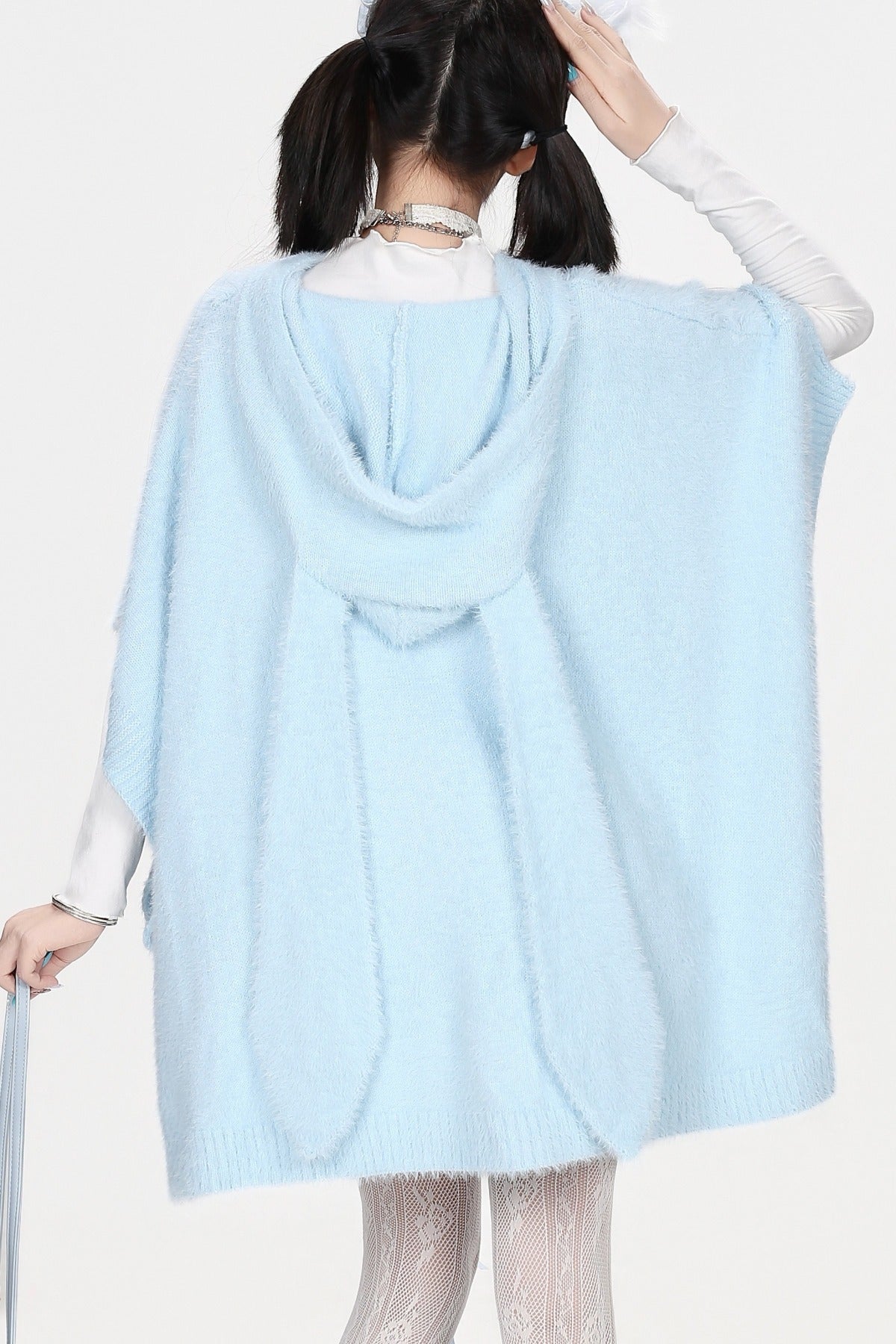 Hooded Bunny Faux Mink Knit Cape