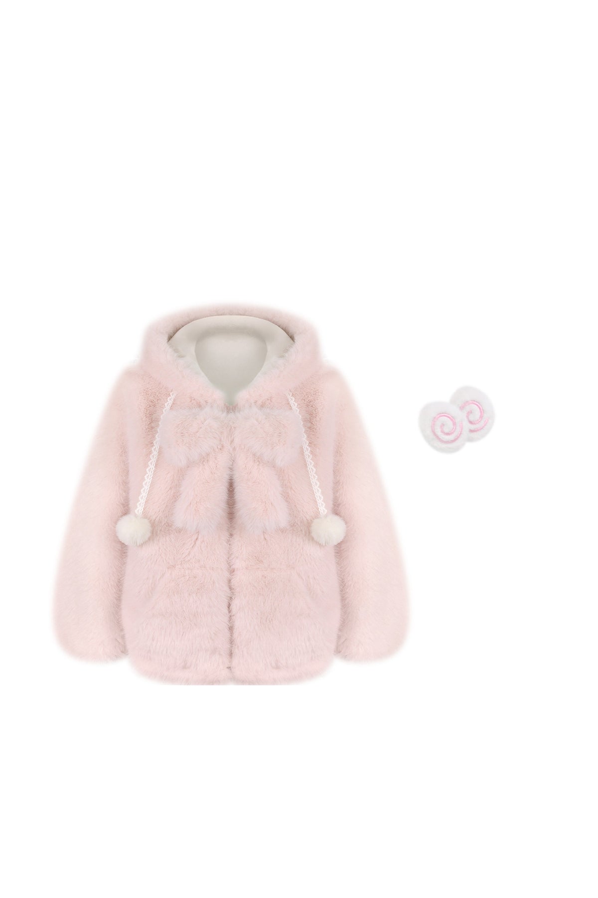 Pink Plush Jacket with Bow Brooch and Cake Skirt Set
