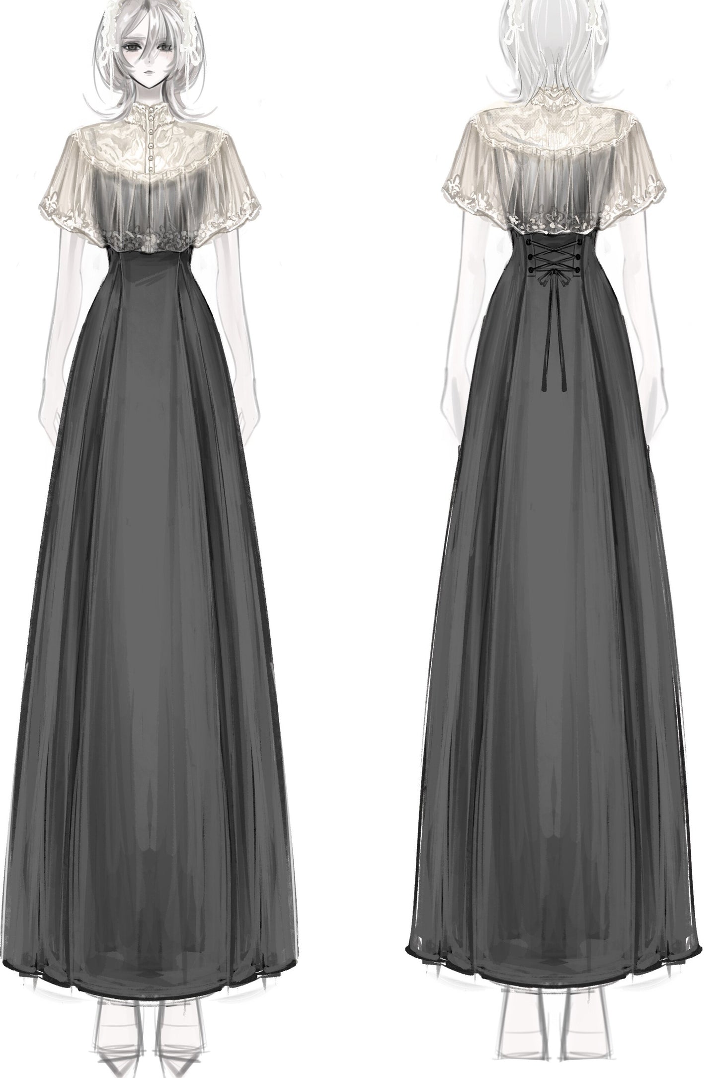 Elegantes langes Kleid mit Spitzenumhang