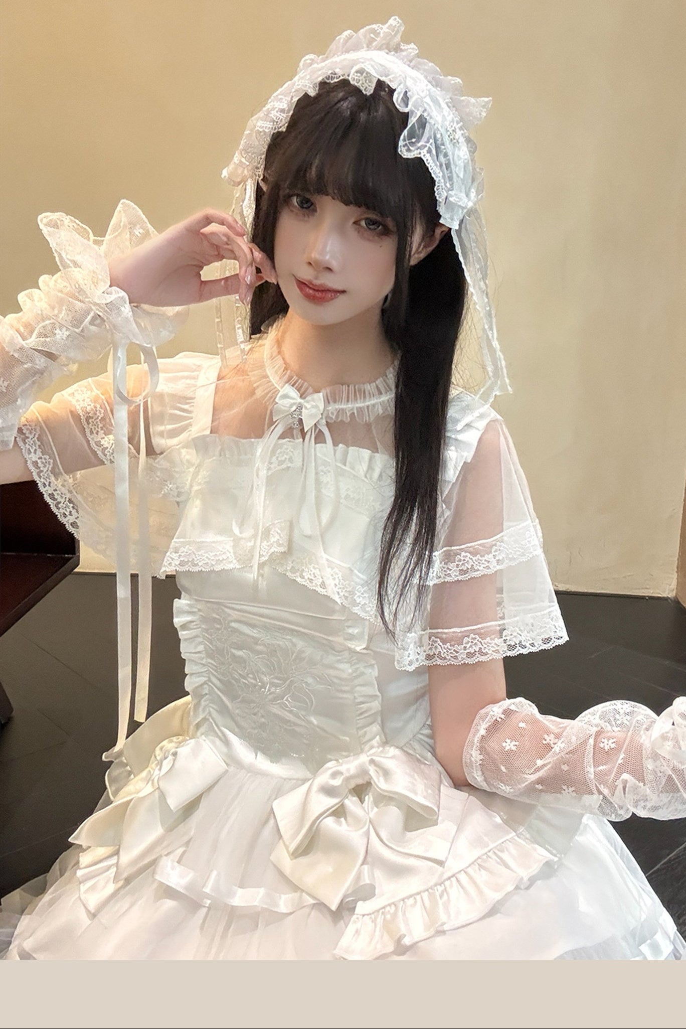 Detachable Shawl Satin Bow Cake Dress