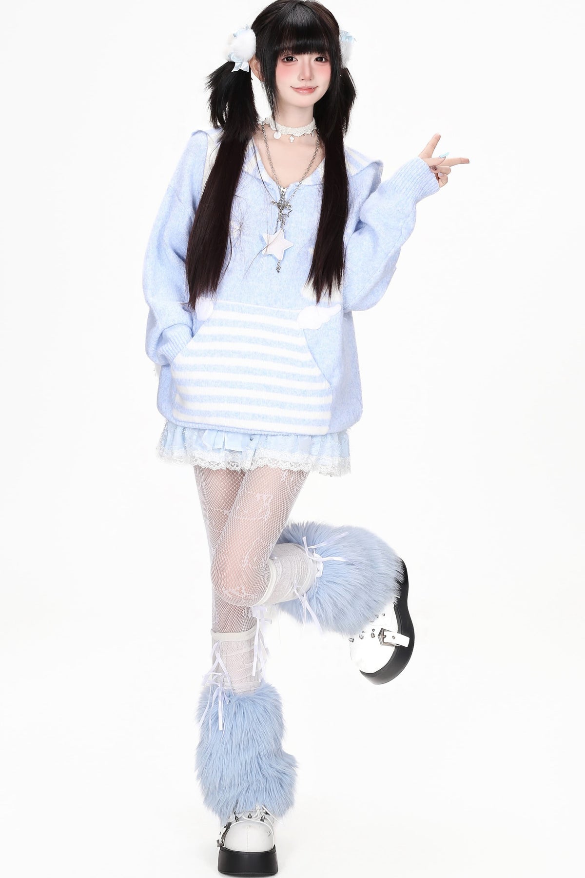 Striped Sailor Collar Bunny Sweater