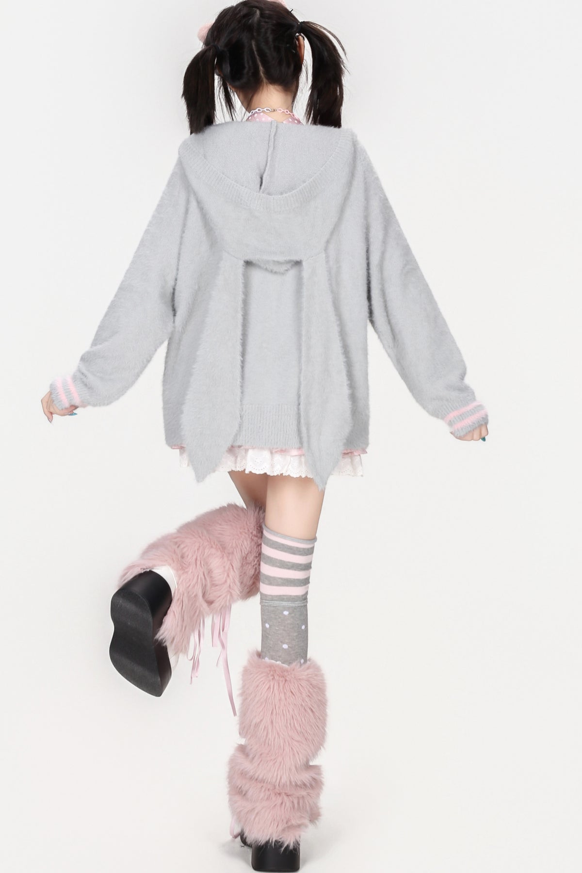 Mohair-Strickjacke mit Hasenohren