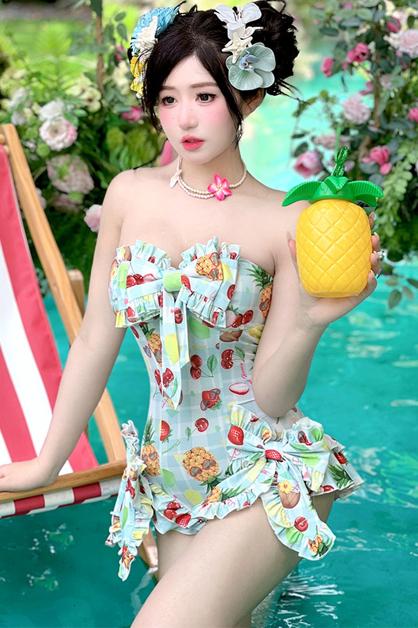 トロピカルフルーツフリルスイムウェア