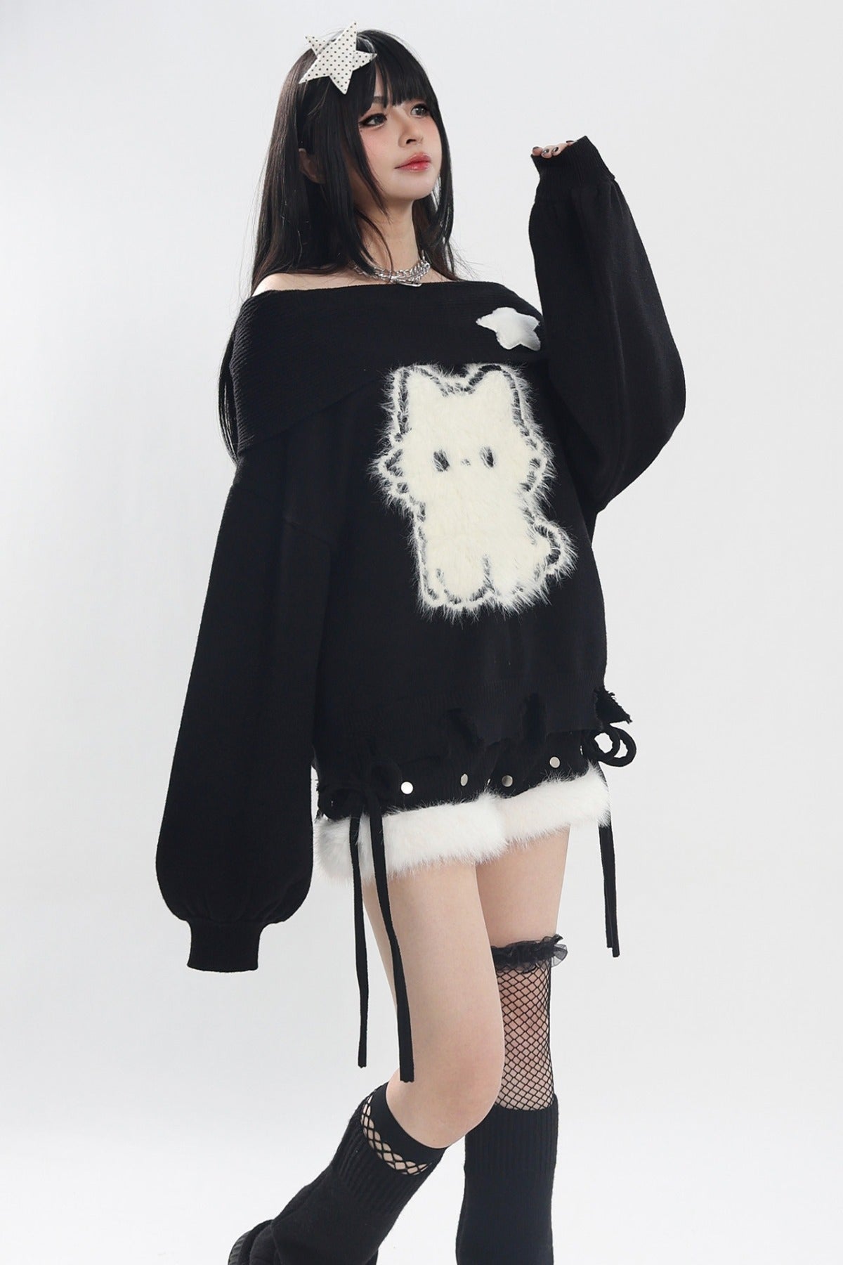 Cat Off-Shoulder Sweater