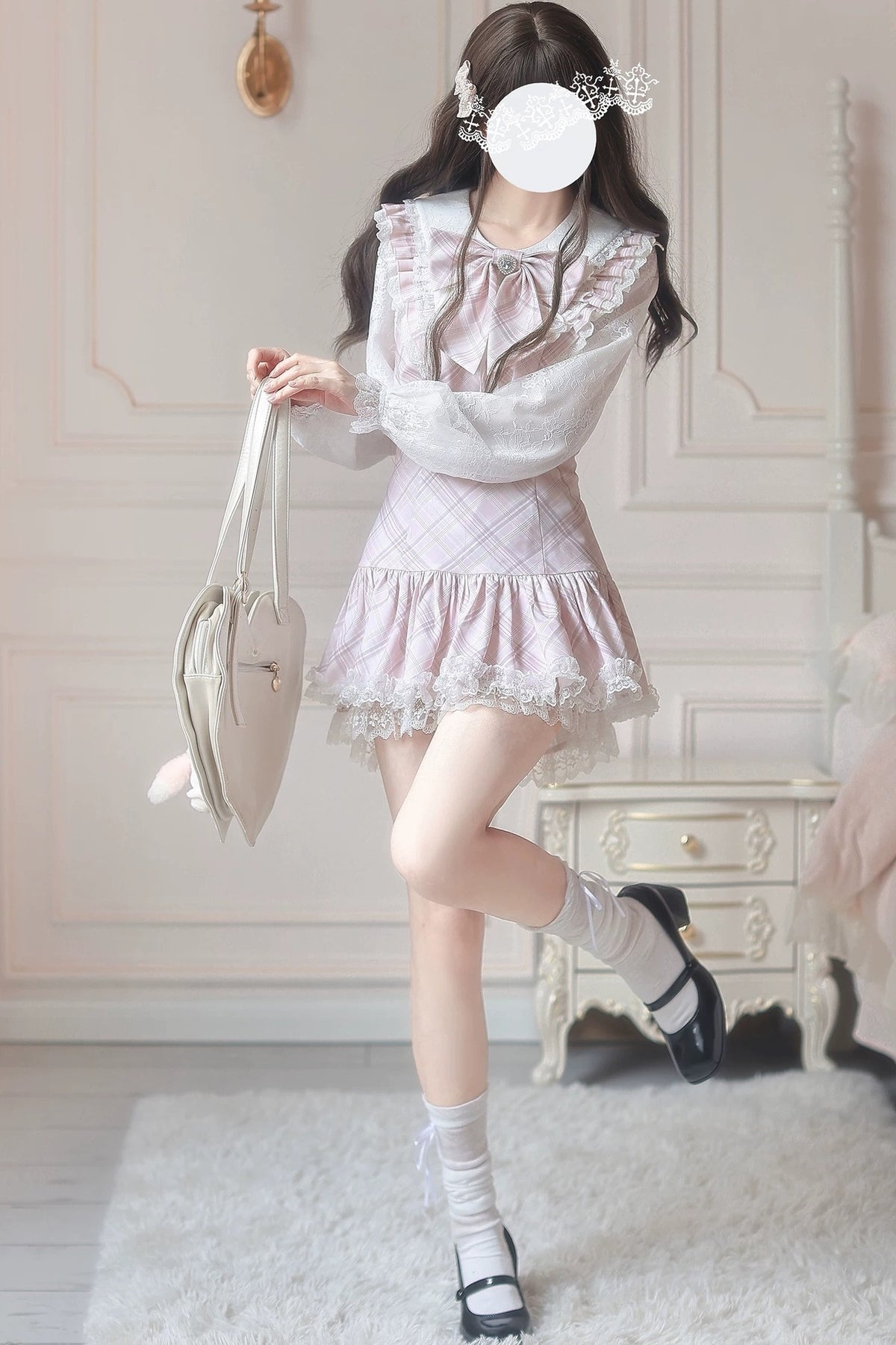Pink Plaid Sweet Girly School Uniform Dress Set