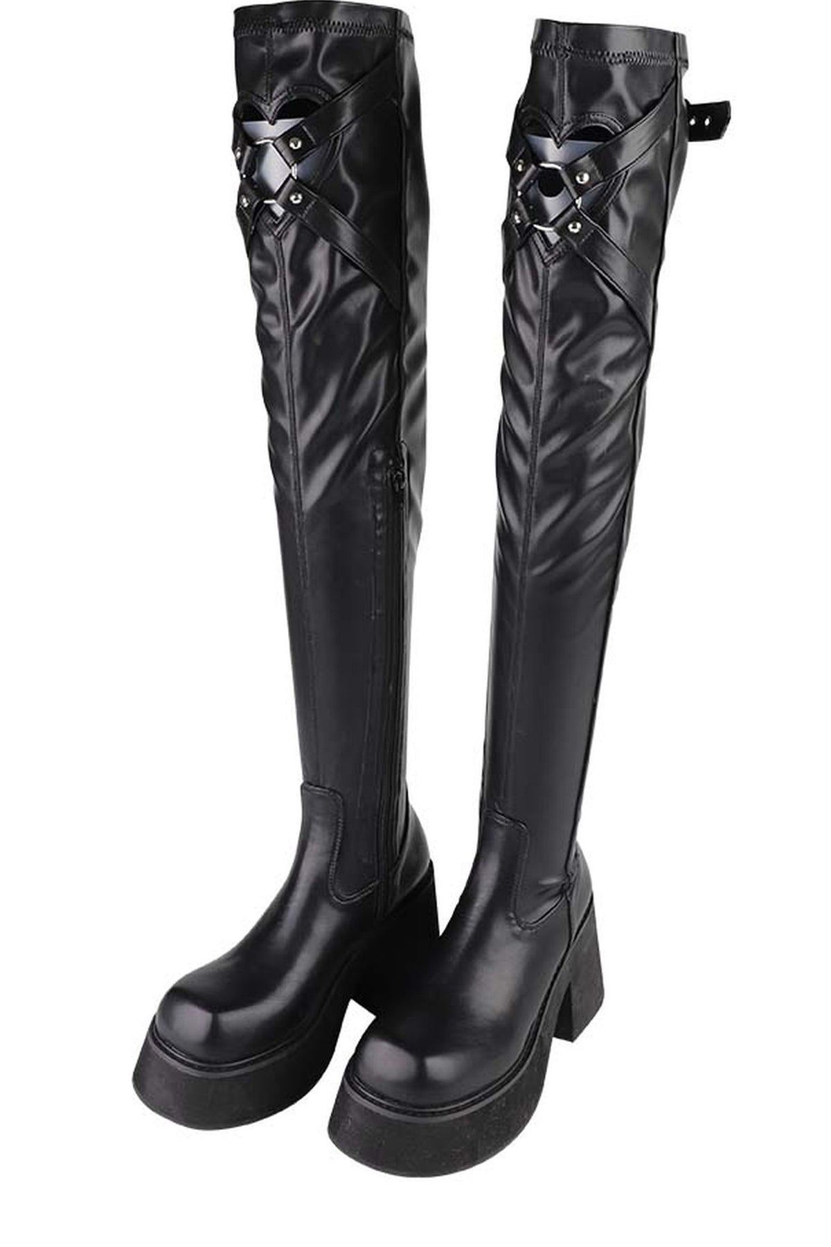 Extra-Long Tight Stretch Patent Leather Platform Boots