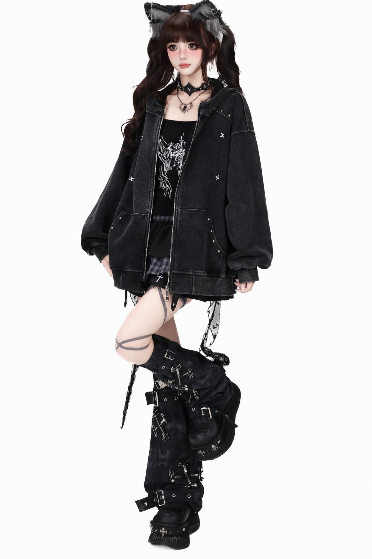 Studded Hooded Loose Jacket
