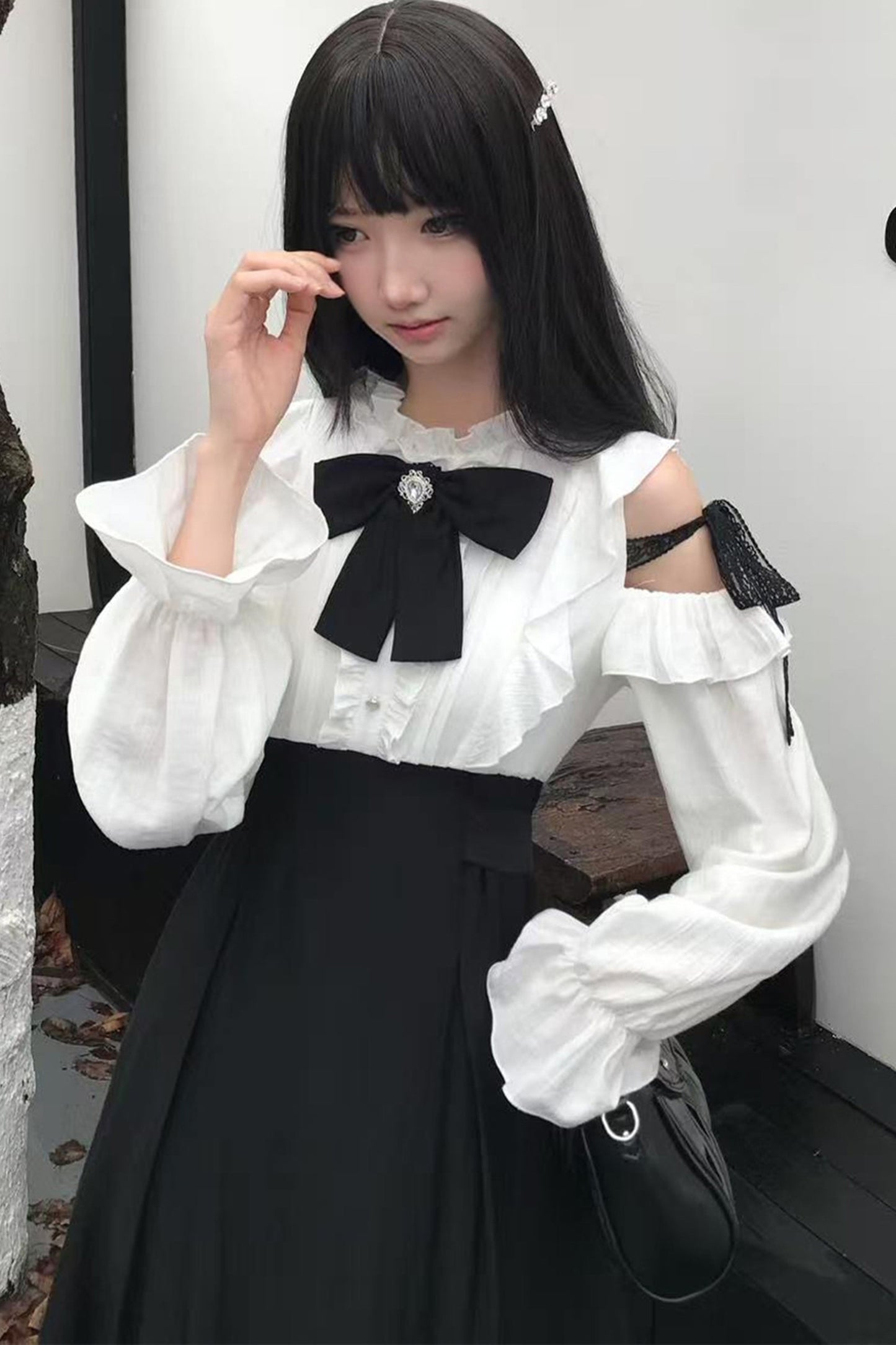 Black And White Off-Shoulder Belted Dress